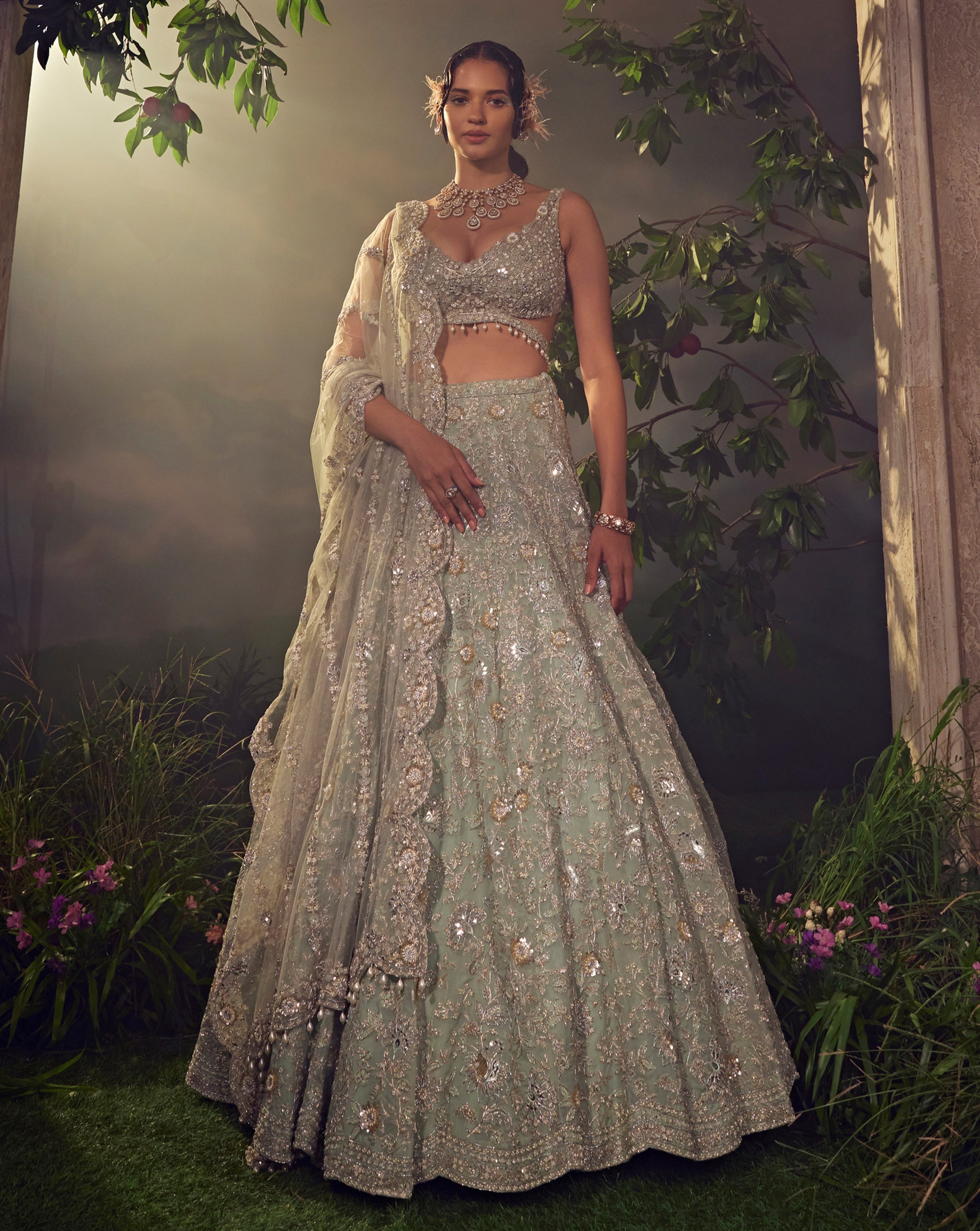 Jade Green Organza Lehenga