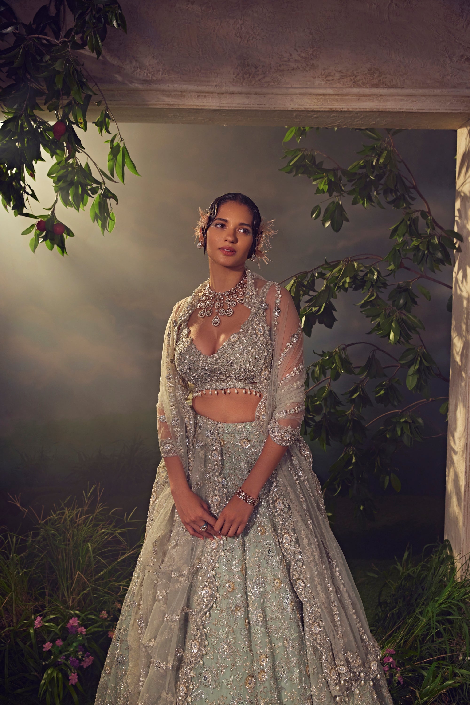 Jade Green Organza Lehenga