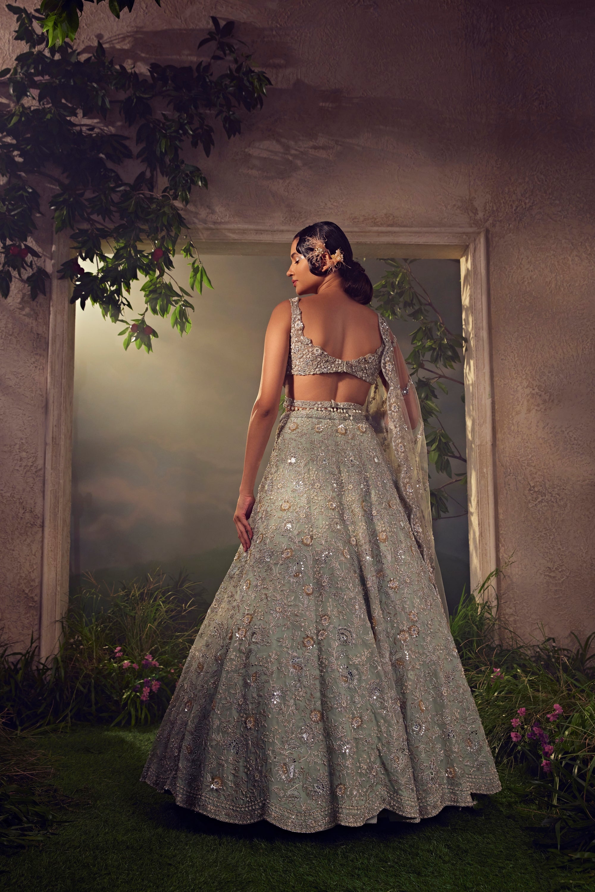 Jade Green Organza Lehenga