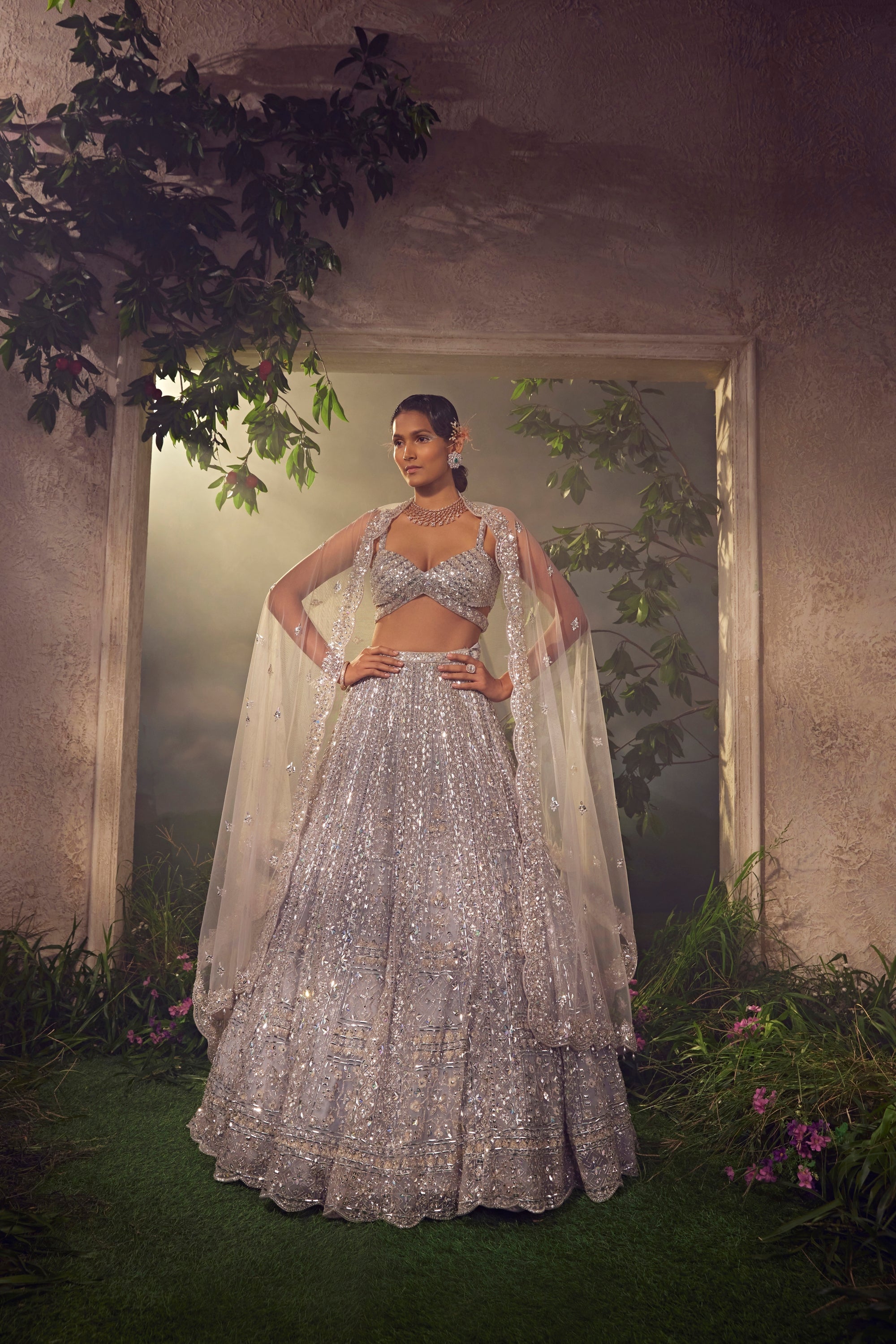 Metallic Grey Tulle Lehenga