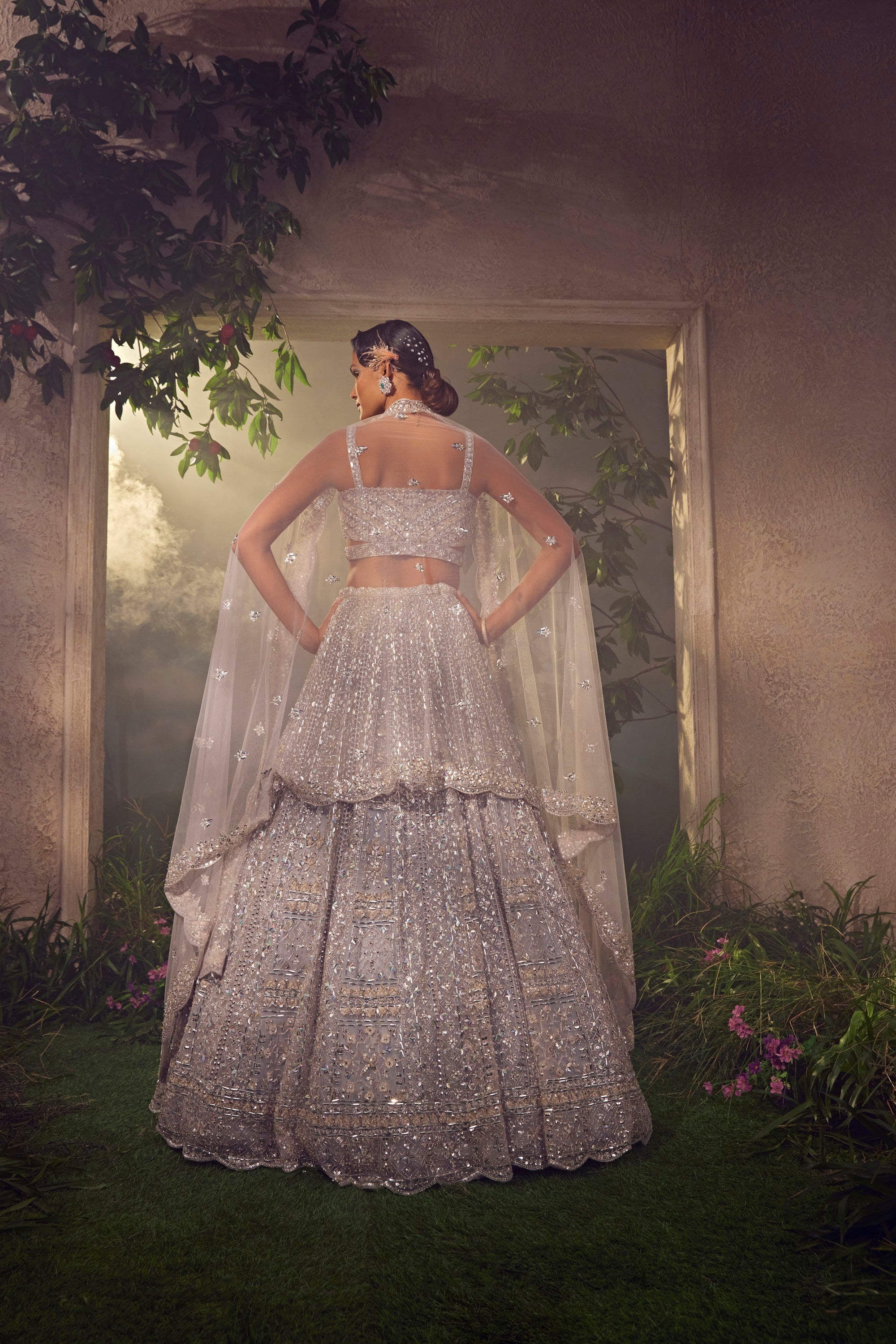 Metallic Grey Tulle Lehenga