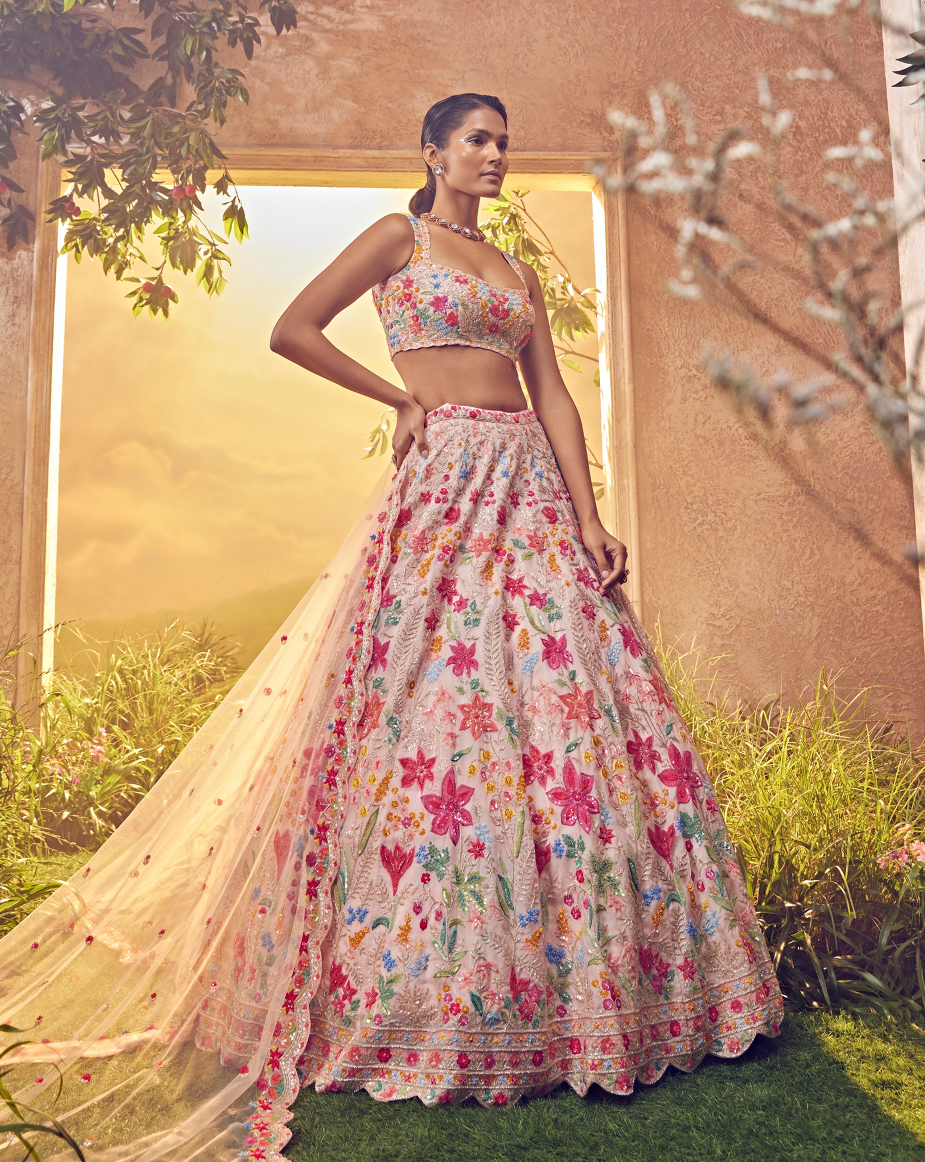 Rosewater Pink Organza Lehenga