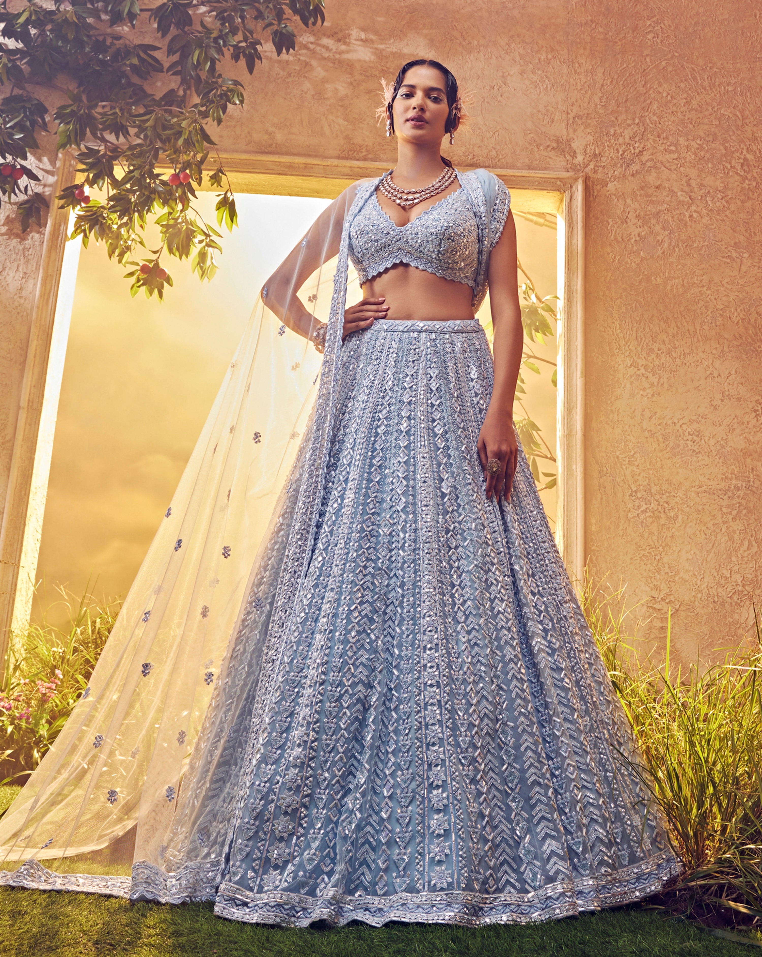 Sky Blue Tulle Lehenga