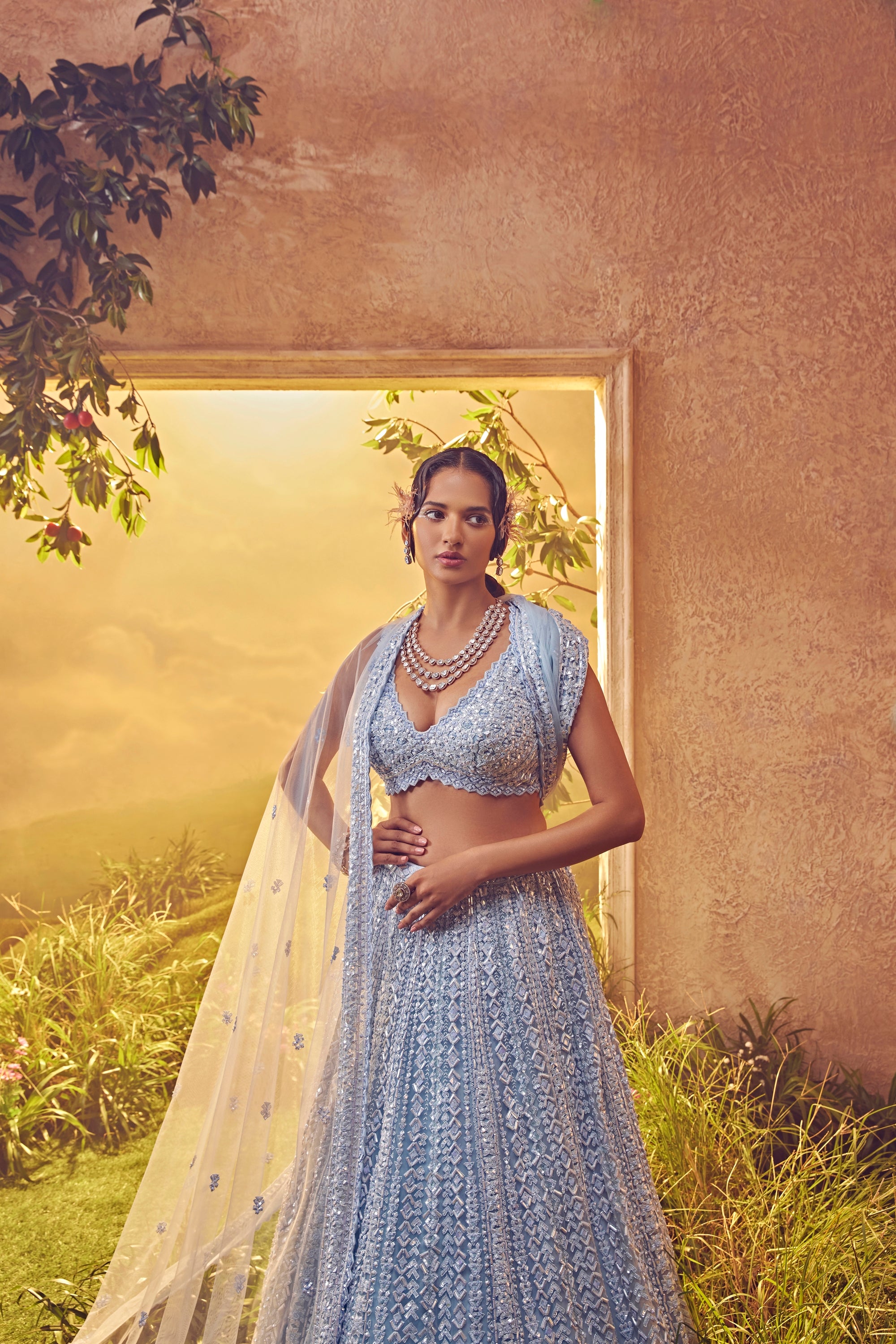 Sky Blue Tulle Lehenga