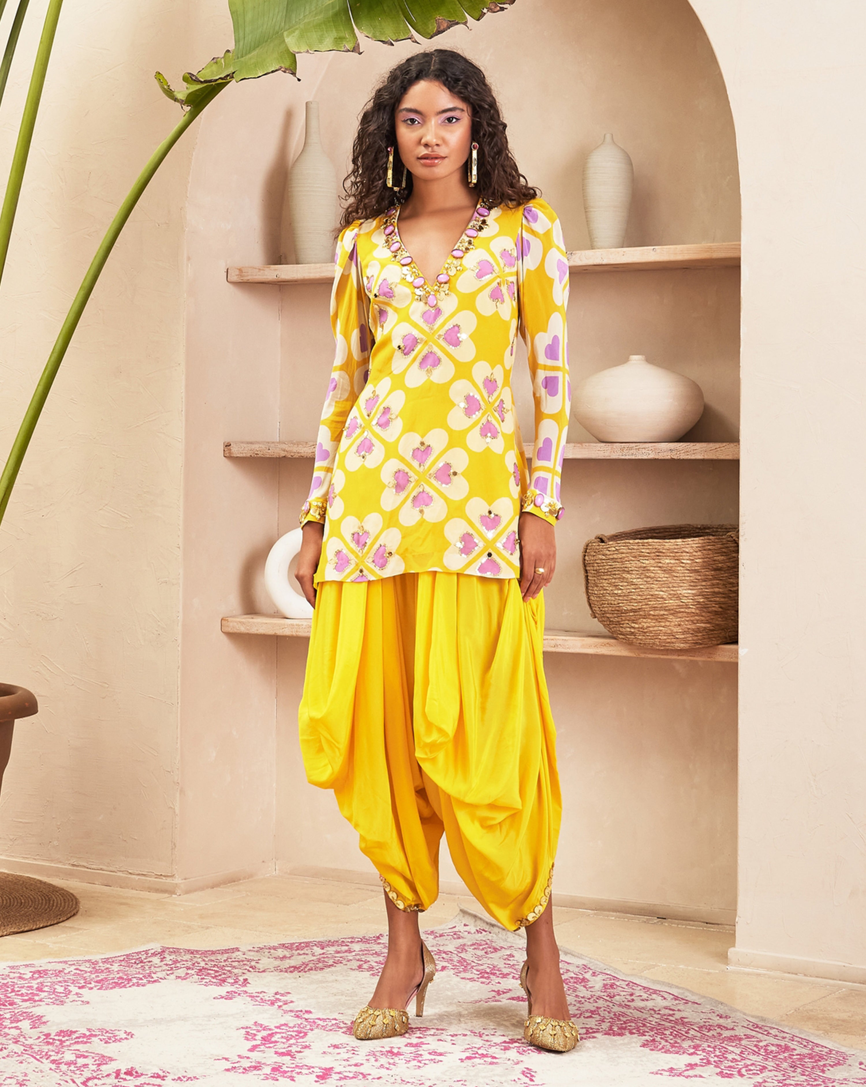 Ambre Yellow Tunic with Dhoti Pant Set