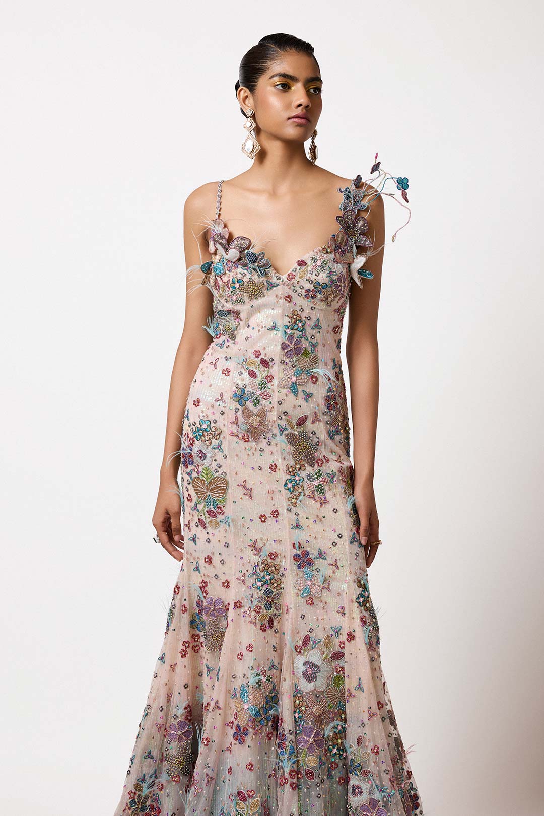Velisse - Ivory Blue Tulle Fish Tail Gown