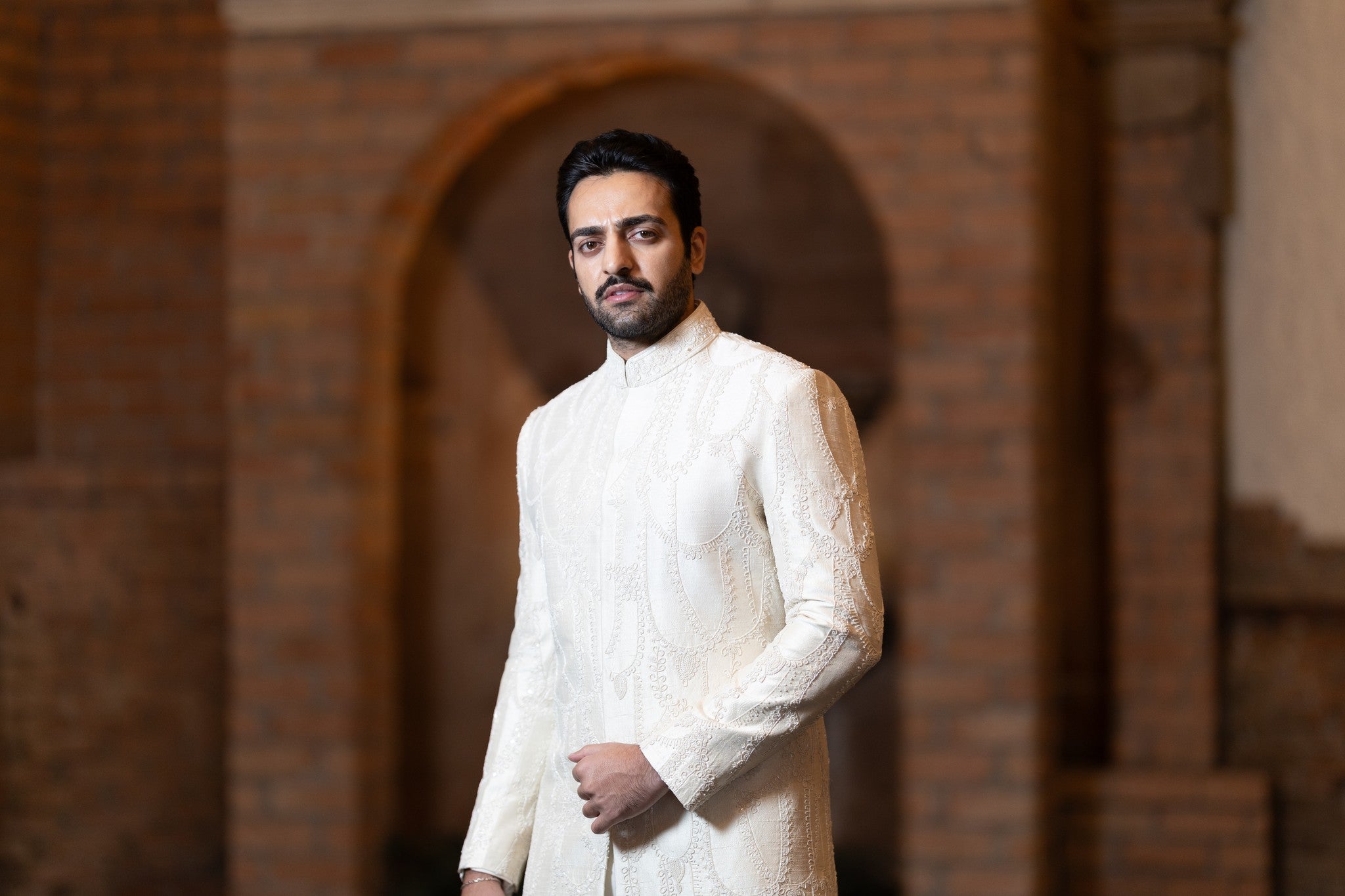 Rayyan Ivory Self Embroidered Sherwani