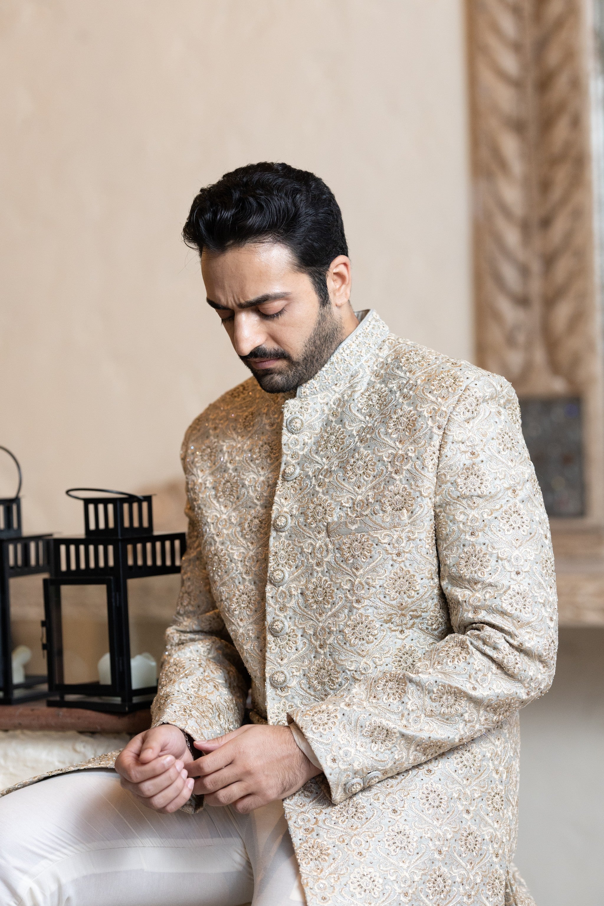 Nabeel Ivory Sherwani with Colorful Embroidery