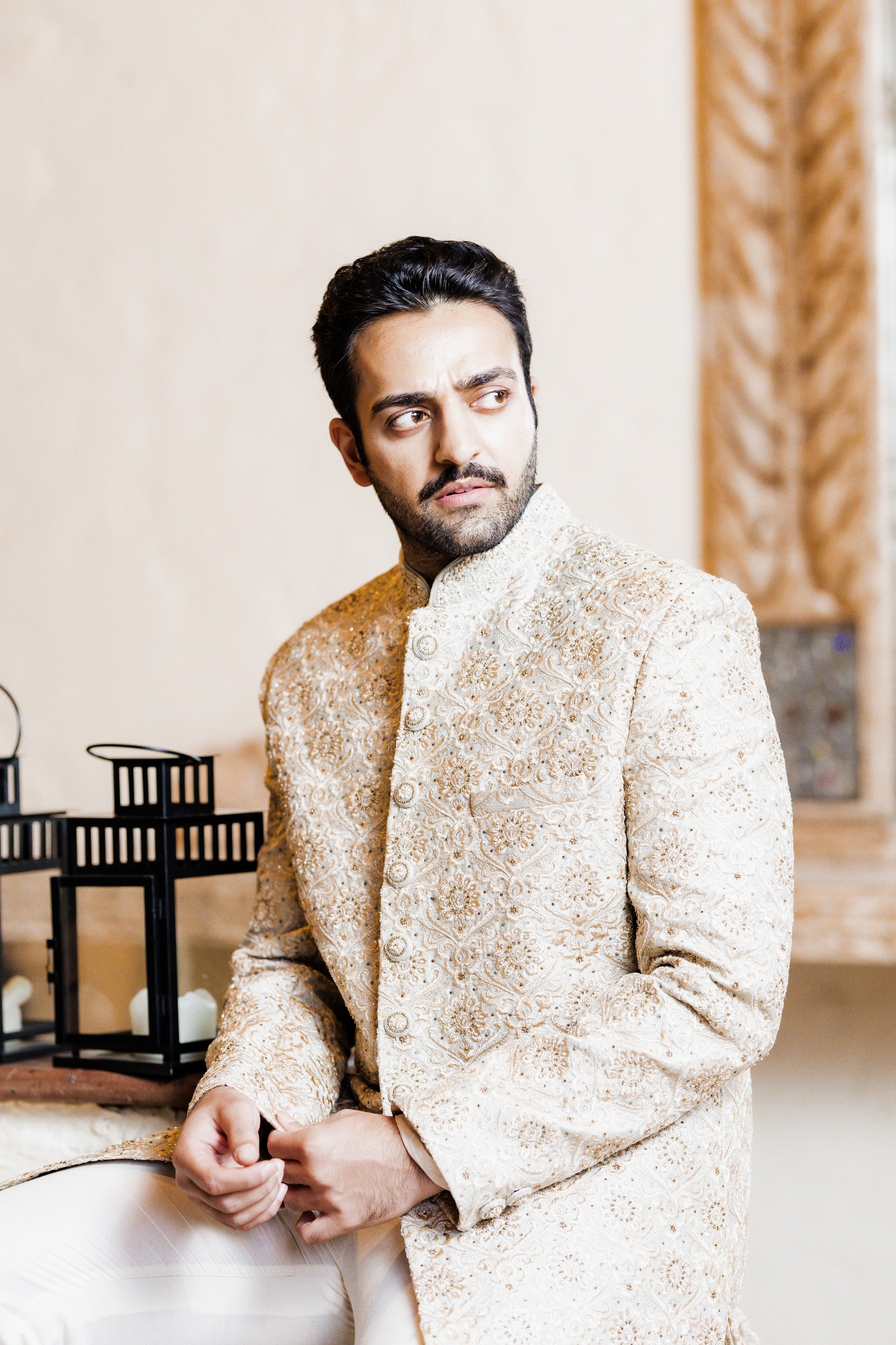 Nabeel Ivory Sherwani with Colorful Embroidery