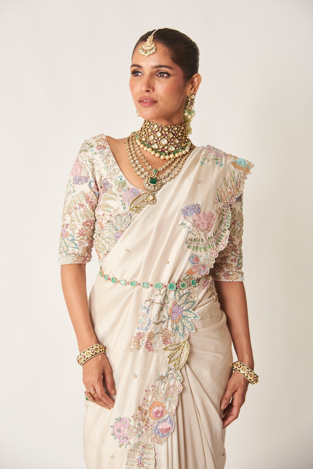 Alina - Ivory Dupion Silk Saree