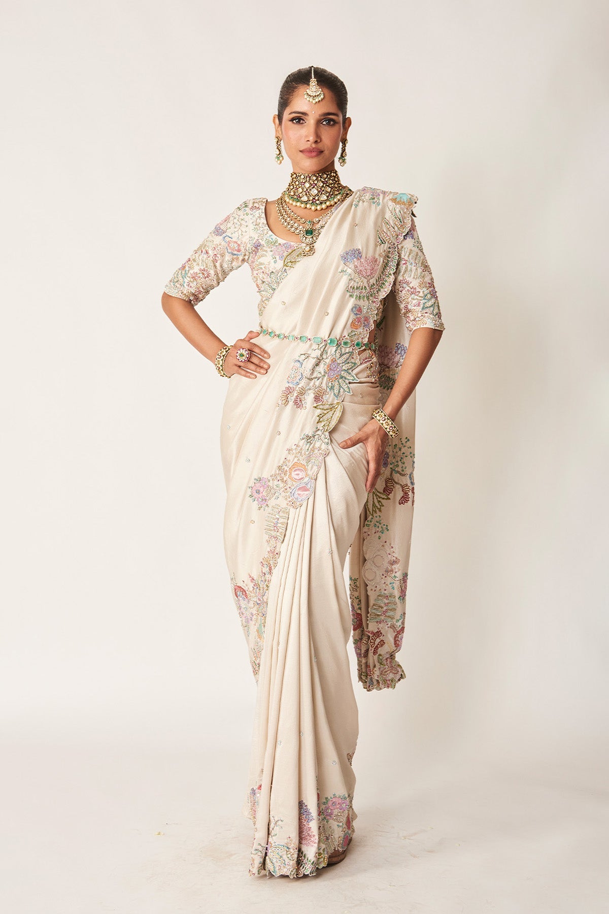 Alina - Ivory Dupion Silk Saree
