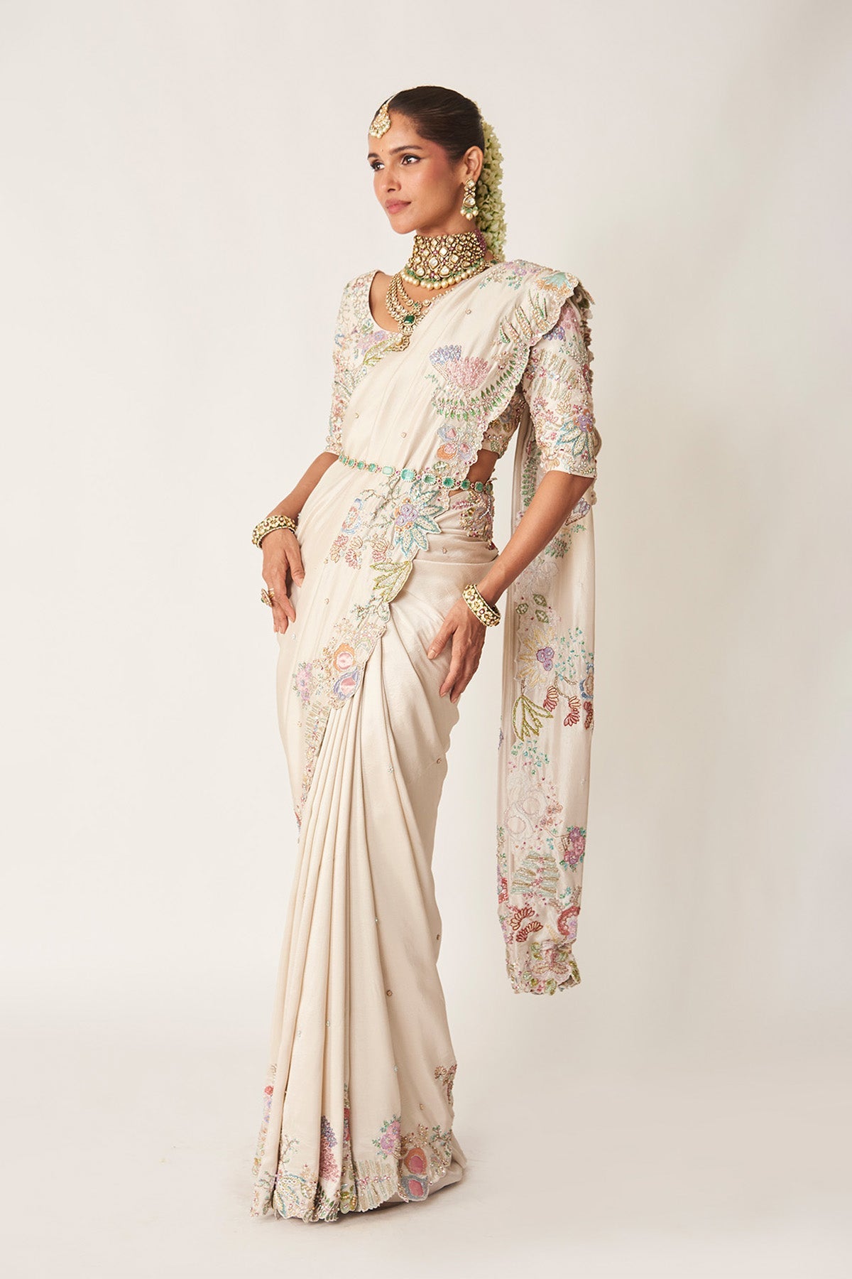 Alina - Ivory Dupion Silk Saree