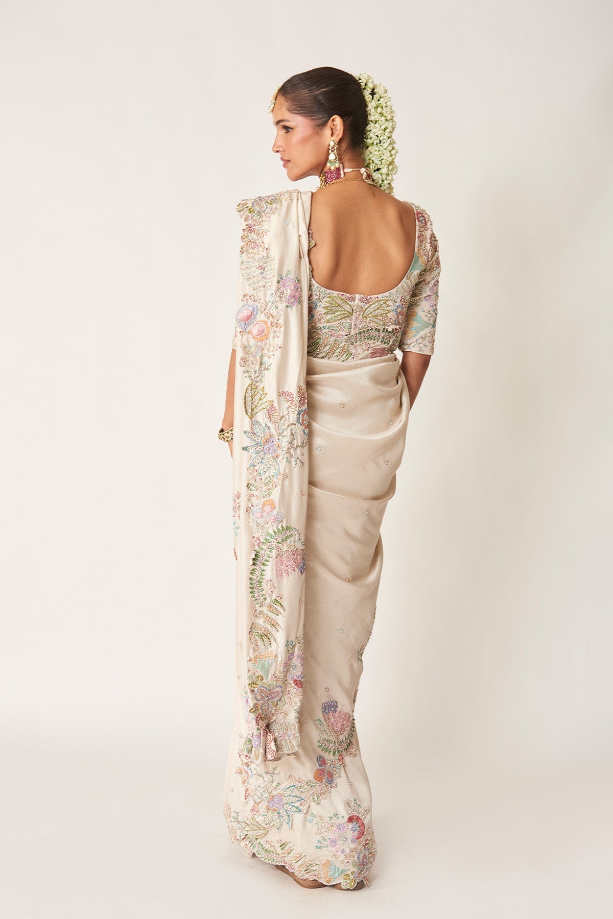 Alina - Ivory Dupion Silk Saree
