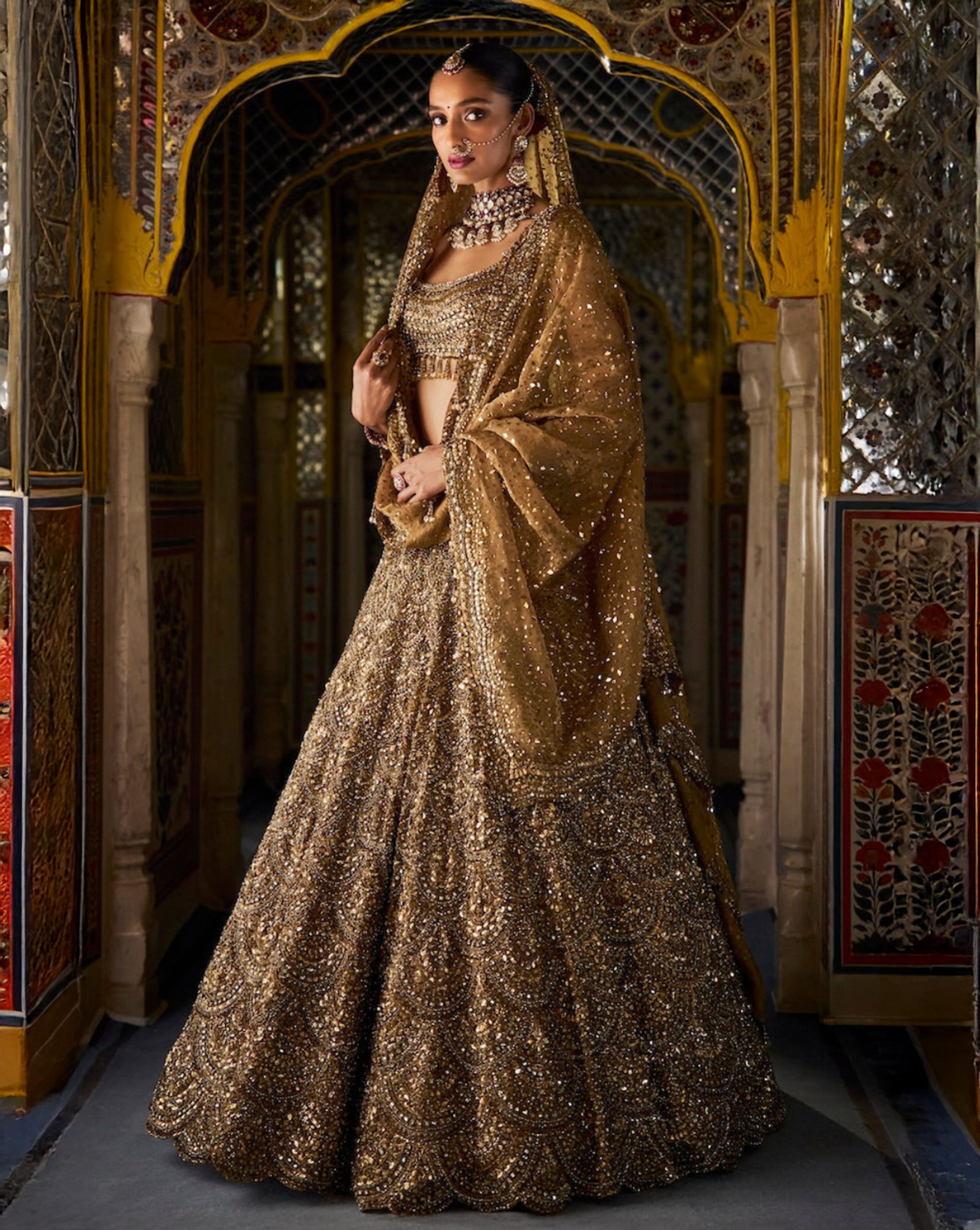 Antique Gold Scalloped Lehenga Set