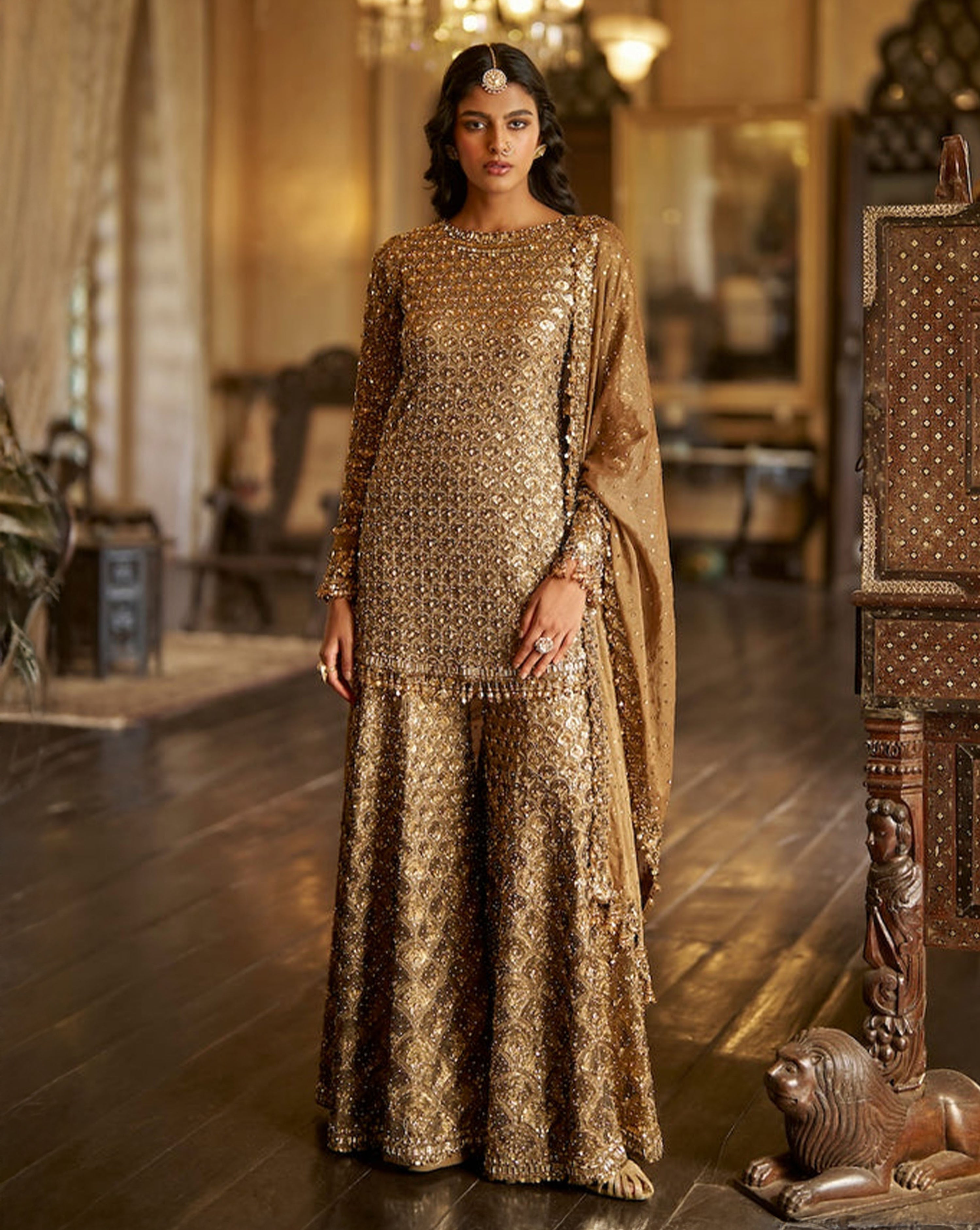 Antique Gold Sequin Sharara Set