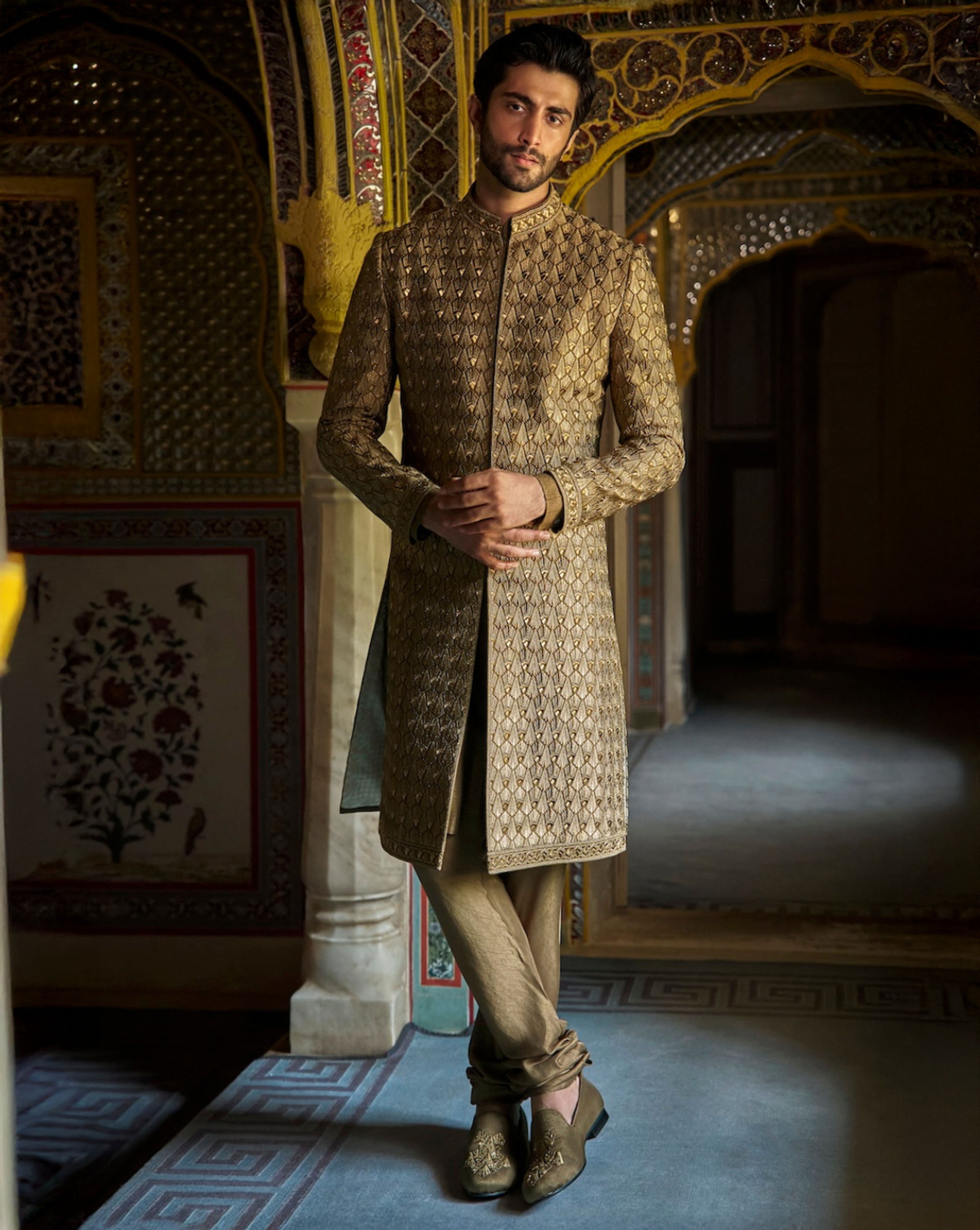 Antique Gold Sherwani Set