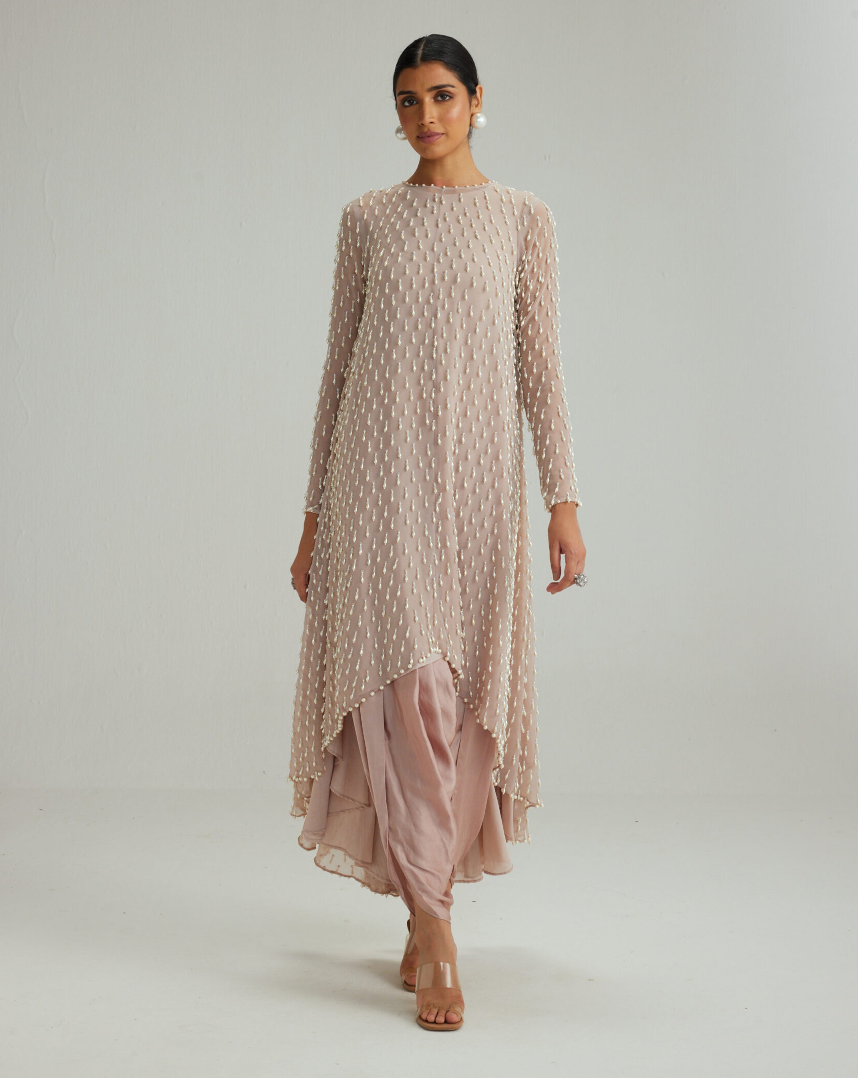 Ash Pink Pearl Drop Kurta set