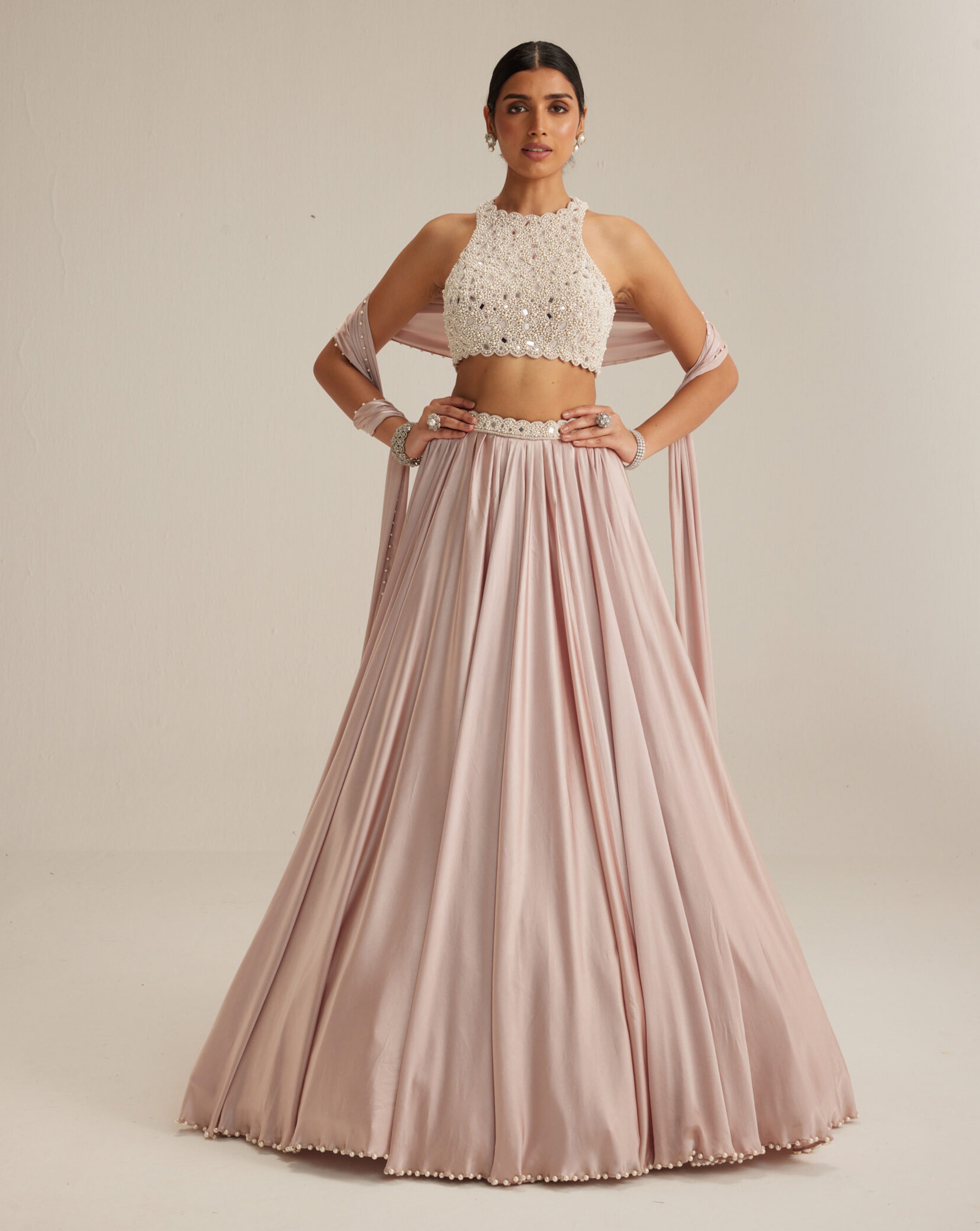 Ash Pink Satin skirt Set