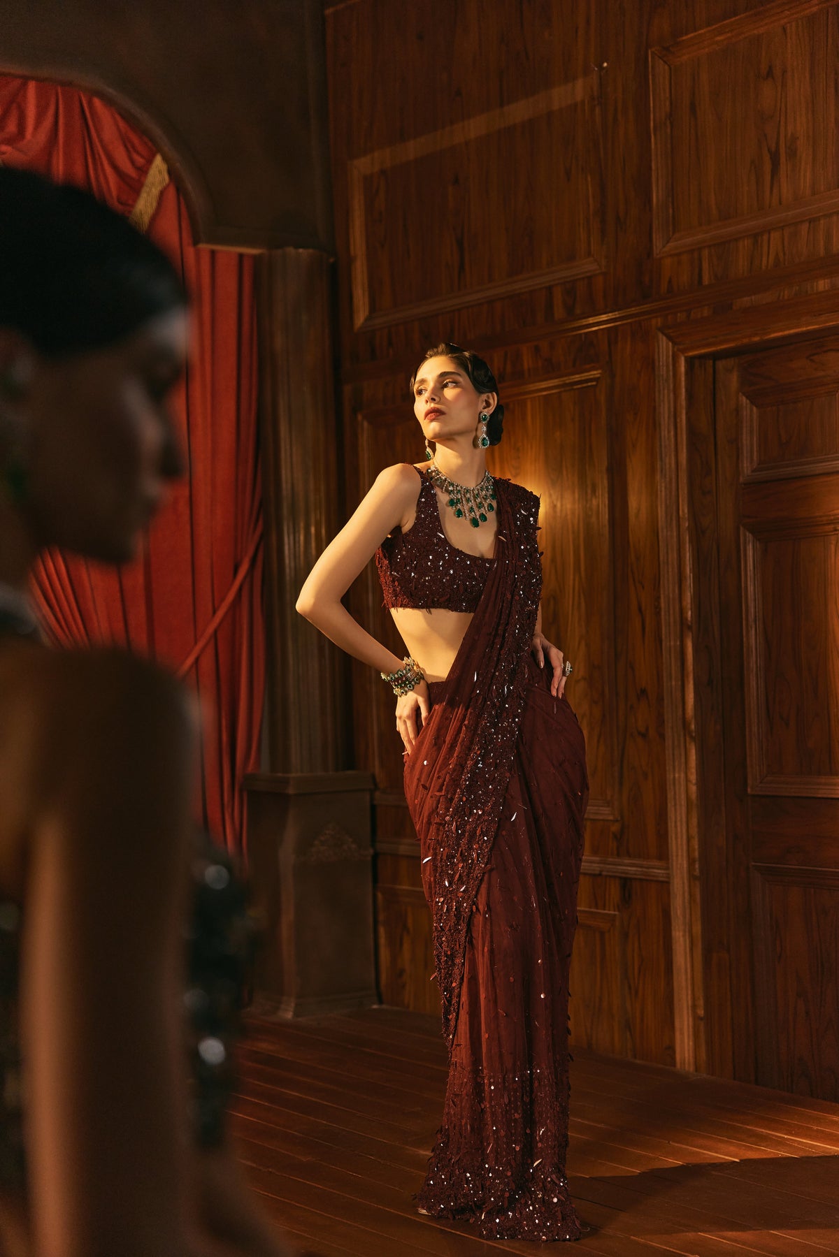 Burgundy Glow- Sequin Saree