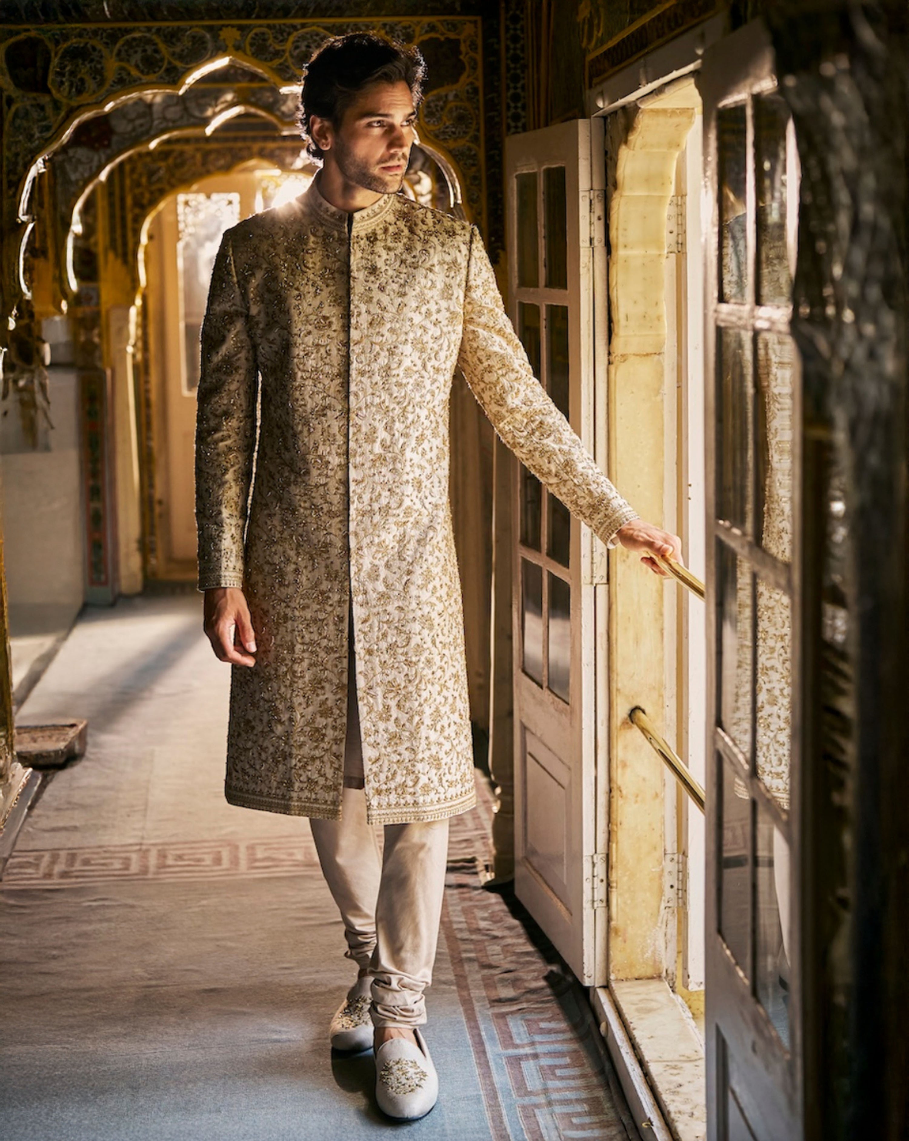 Beige Zardosi Sherwani Set