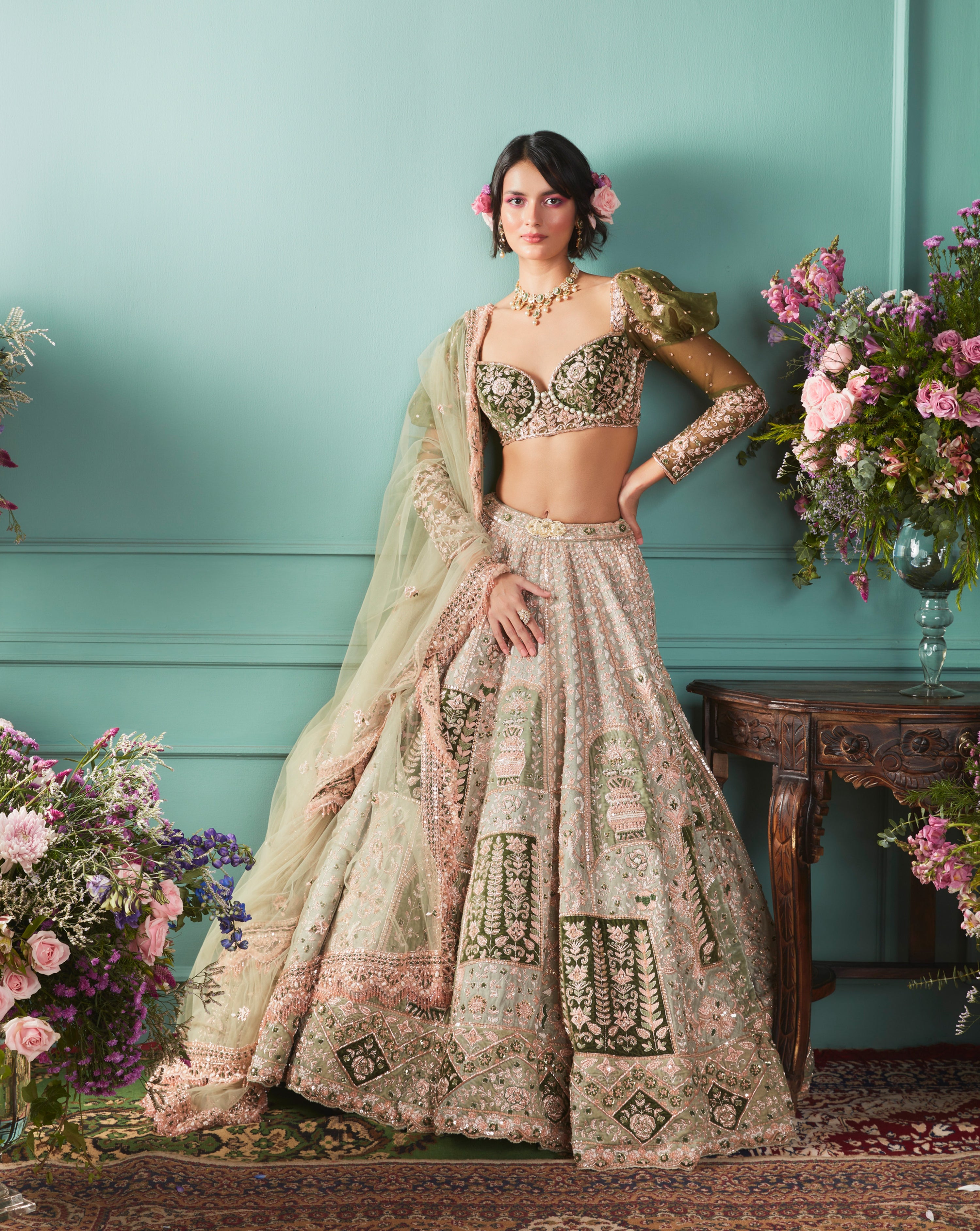 Black & Green Lehenga With French Chateau Elements