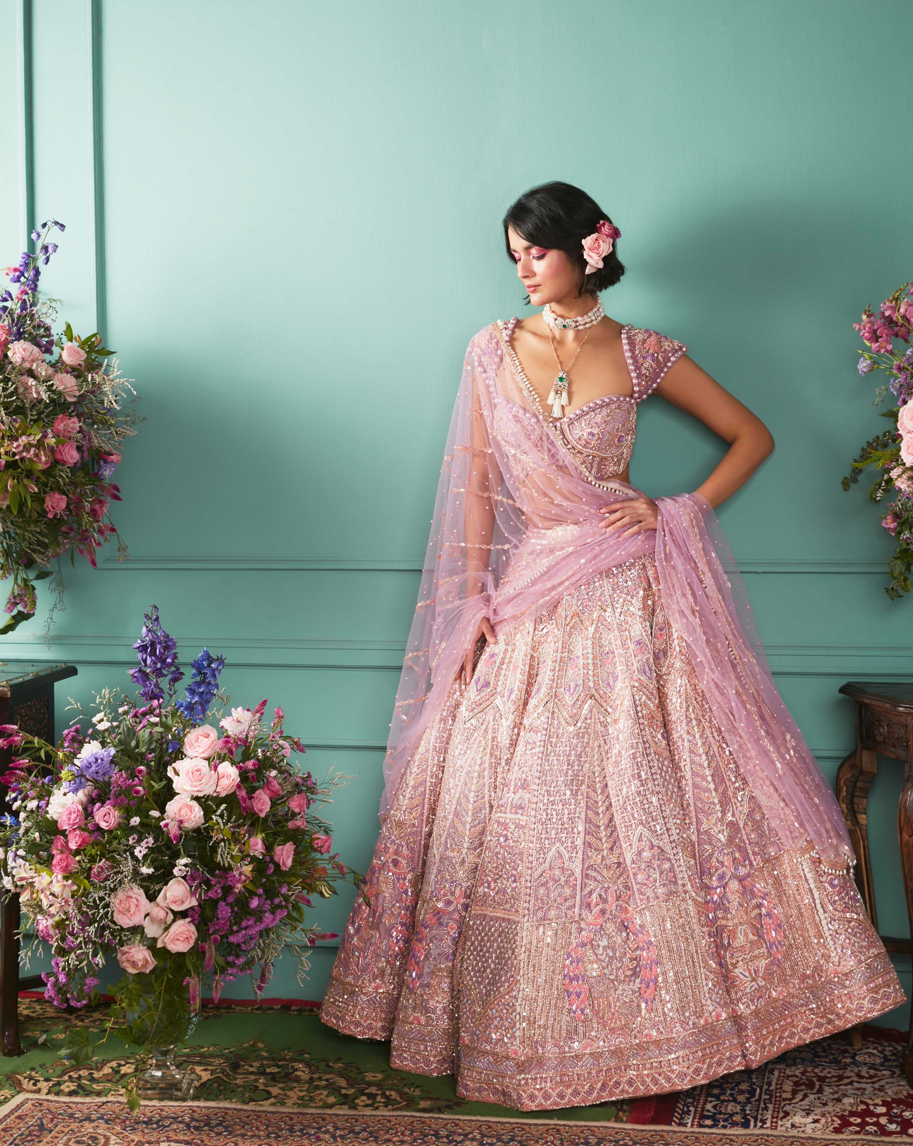 Lilac Lehenga With Seven Vows Elements