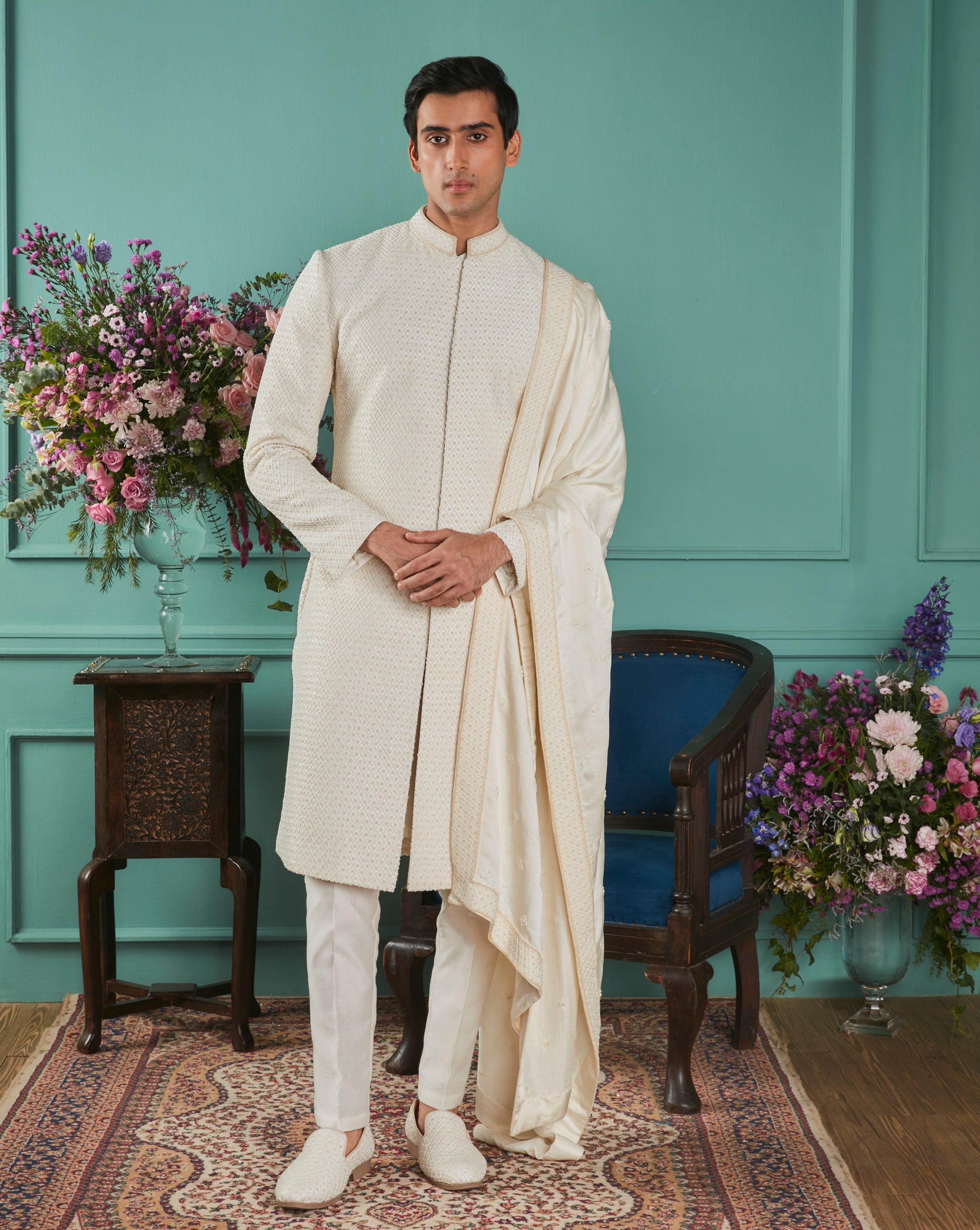 Winter White Sherwani Set