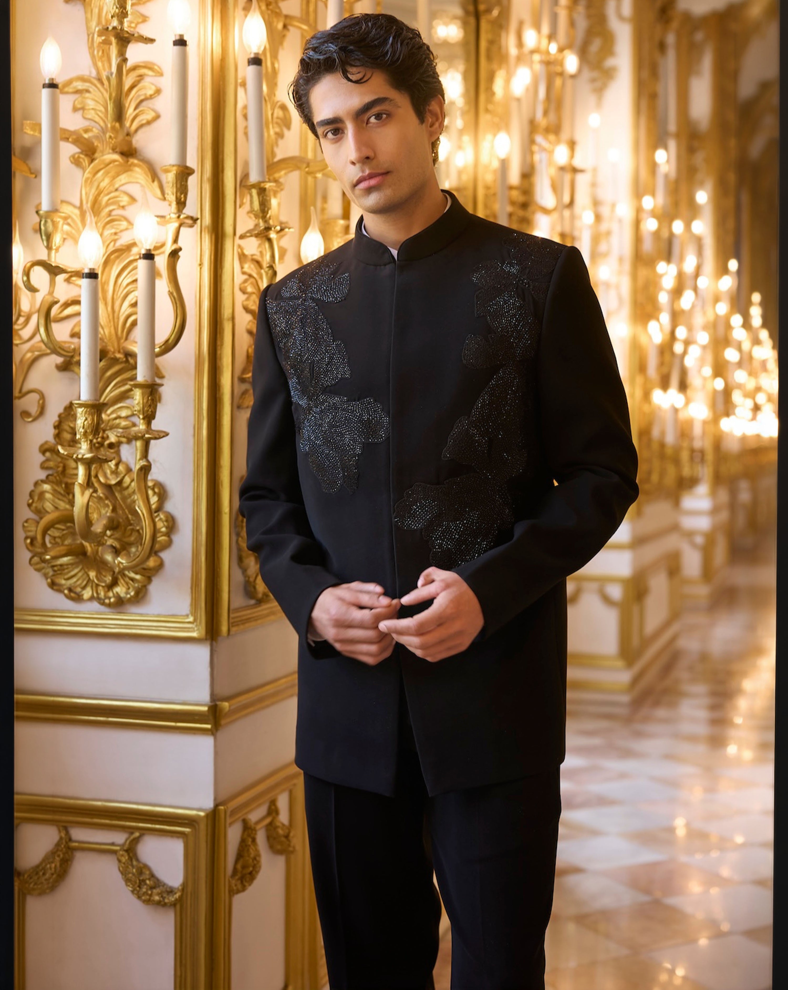 Black Embroidered Bandhgala Set