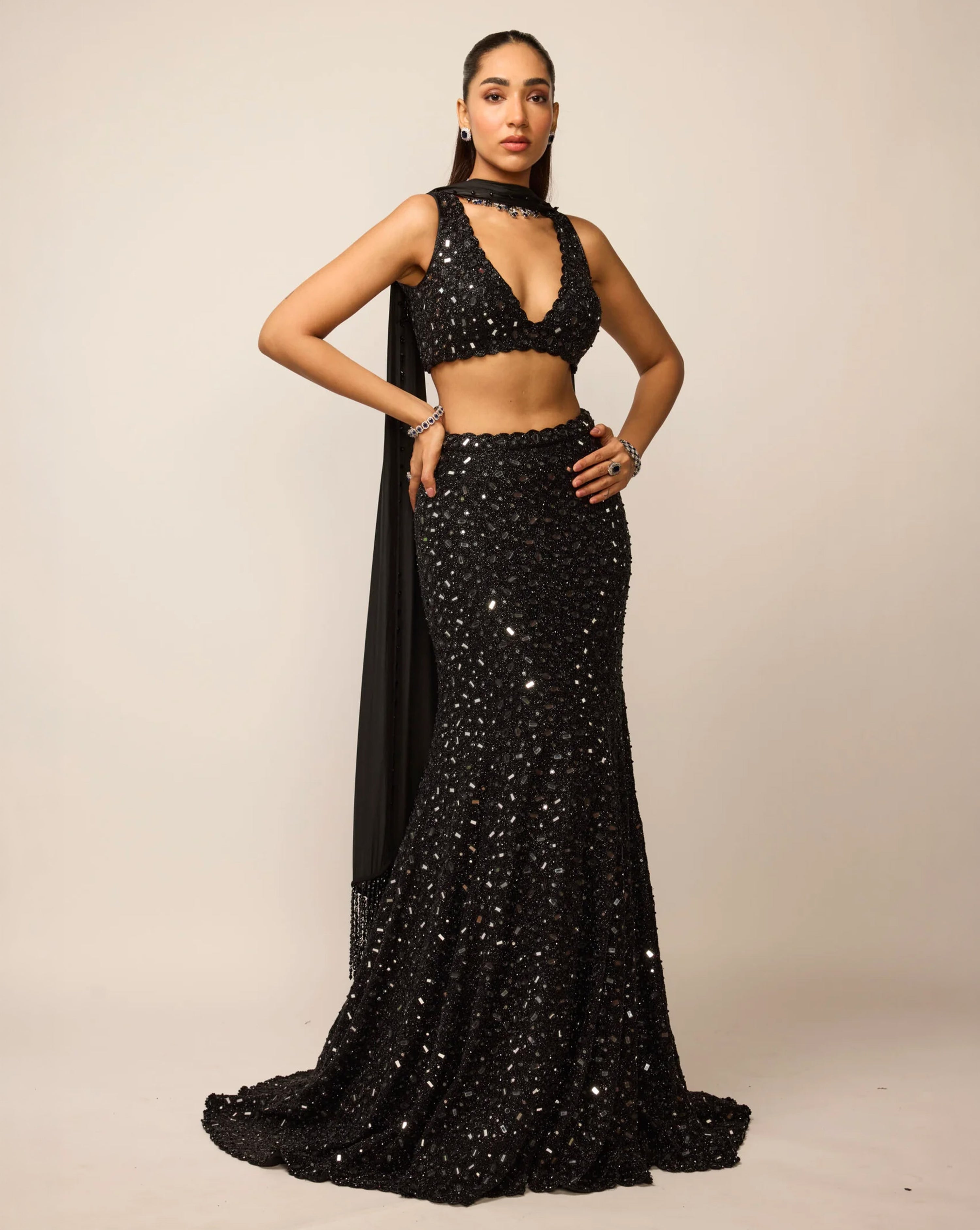 Black Fishcut Lehenga Set