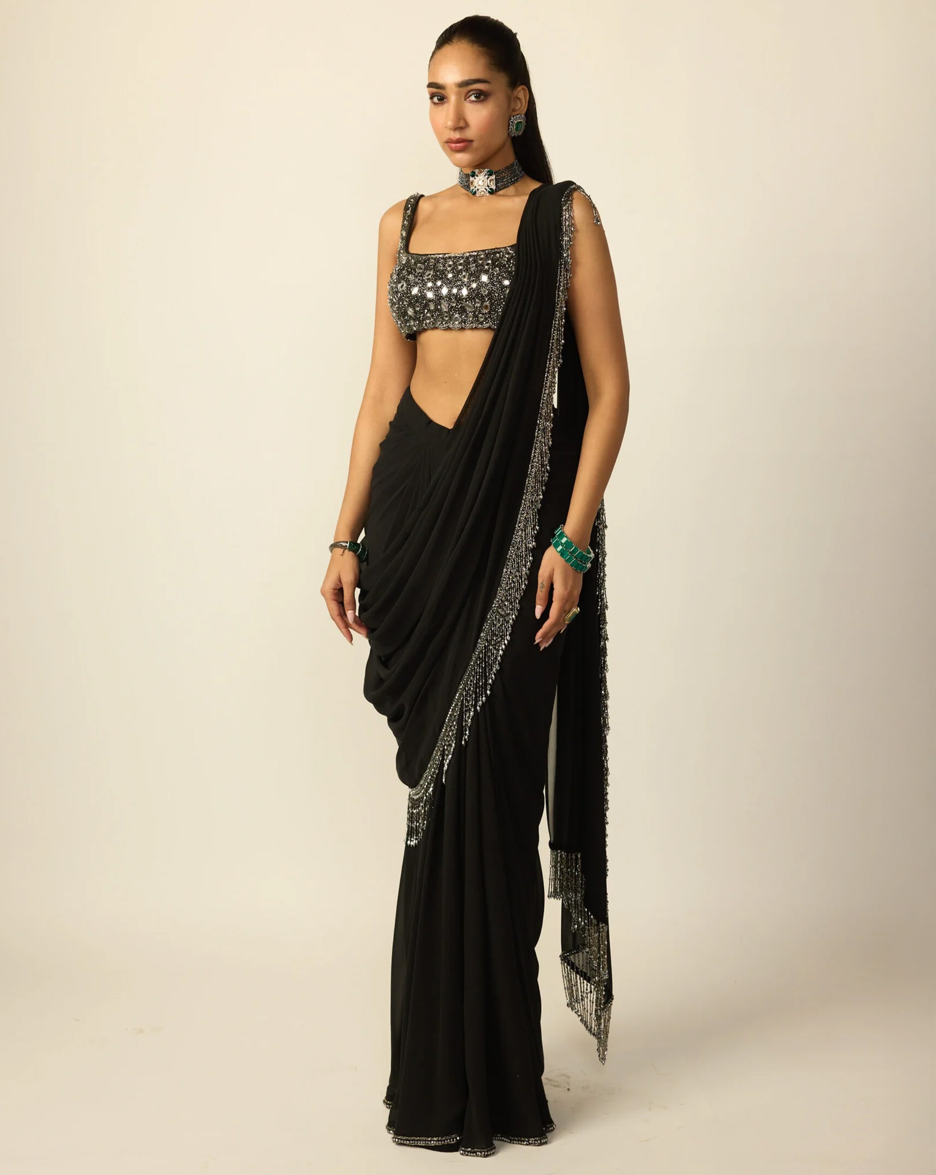 Black Georgette Tassel Saree - Ready to Ship