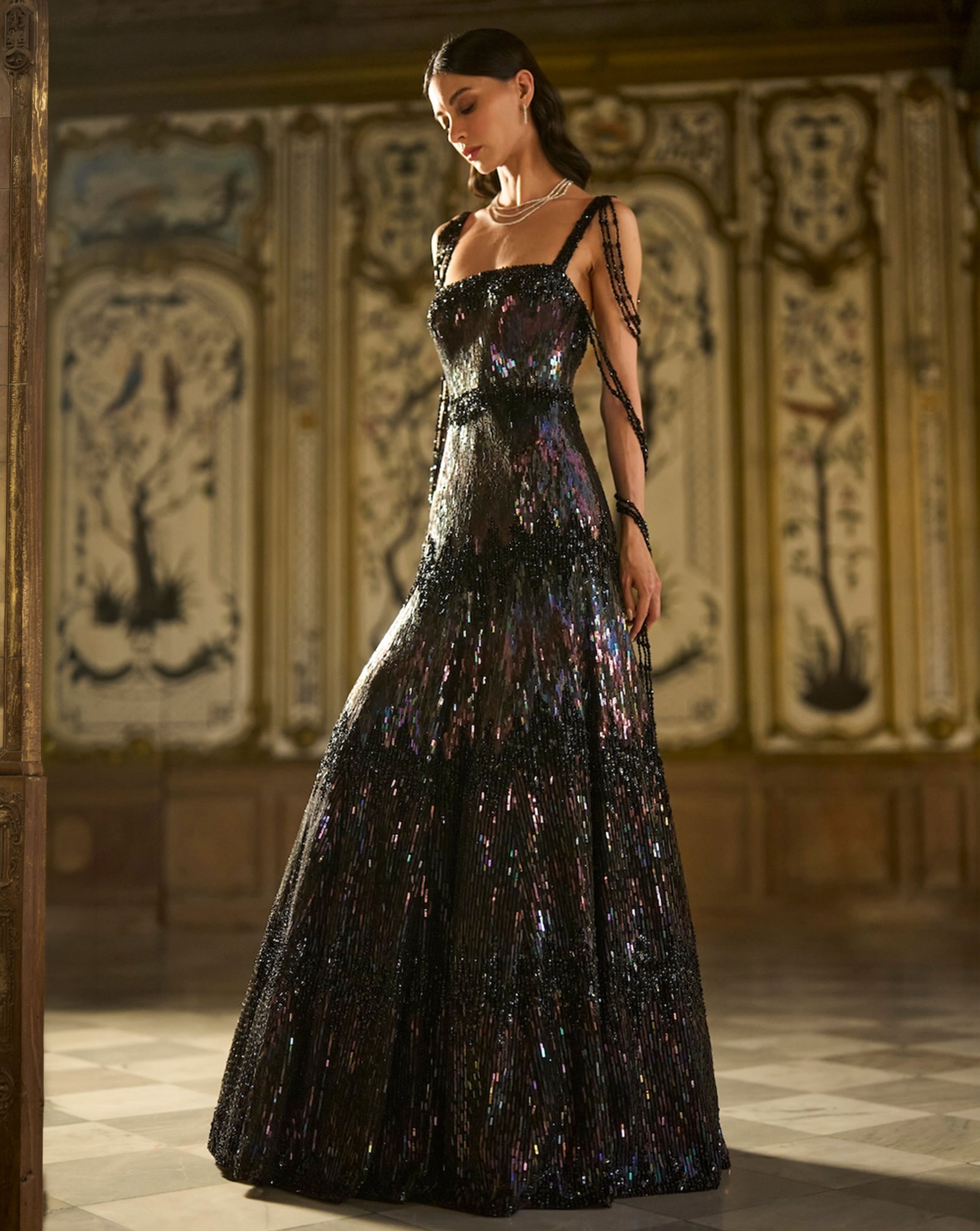 Black Multi-Coloured Sequin Gown
