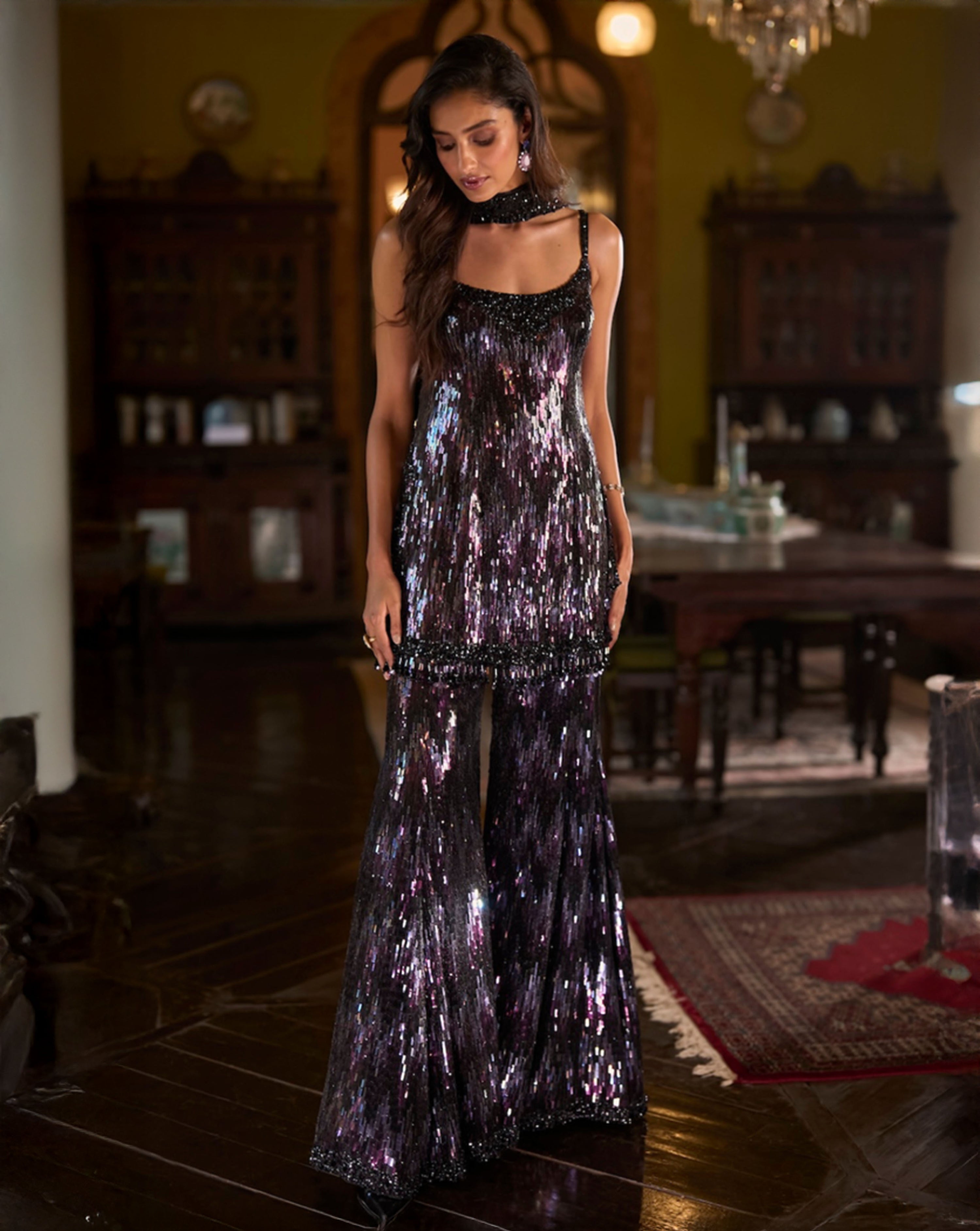 Black Multi-Coloured Sequin Sharara Set
