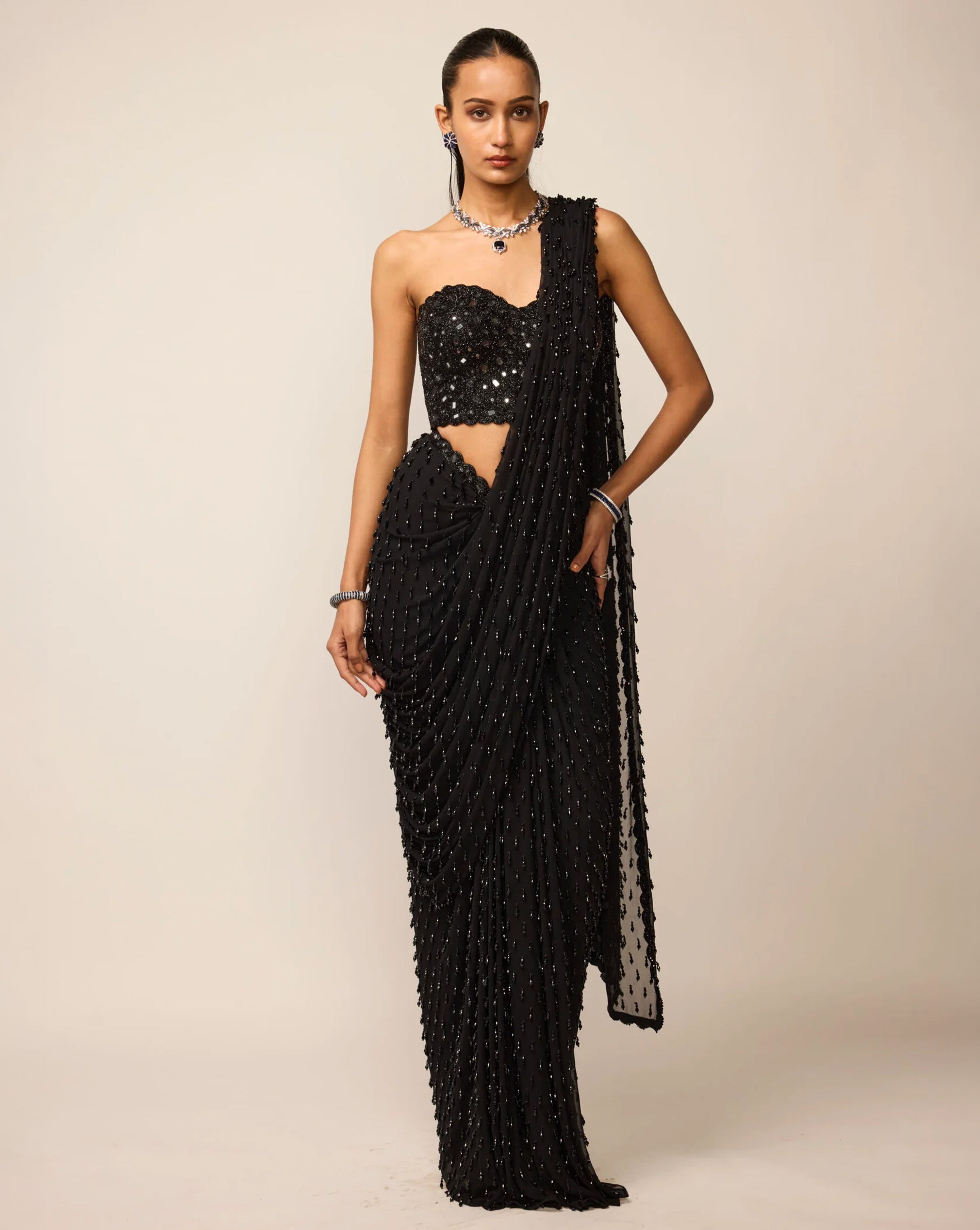 Black Single Drop Saree Set