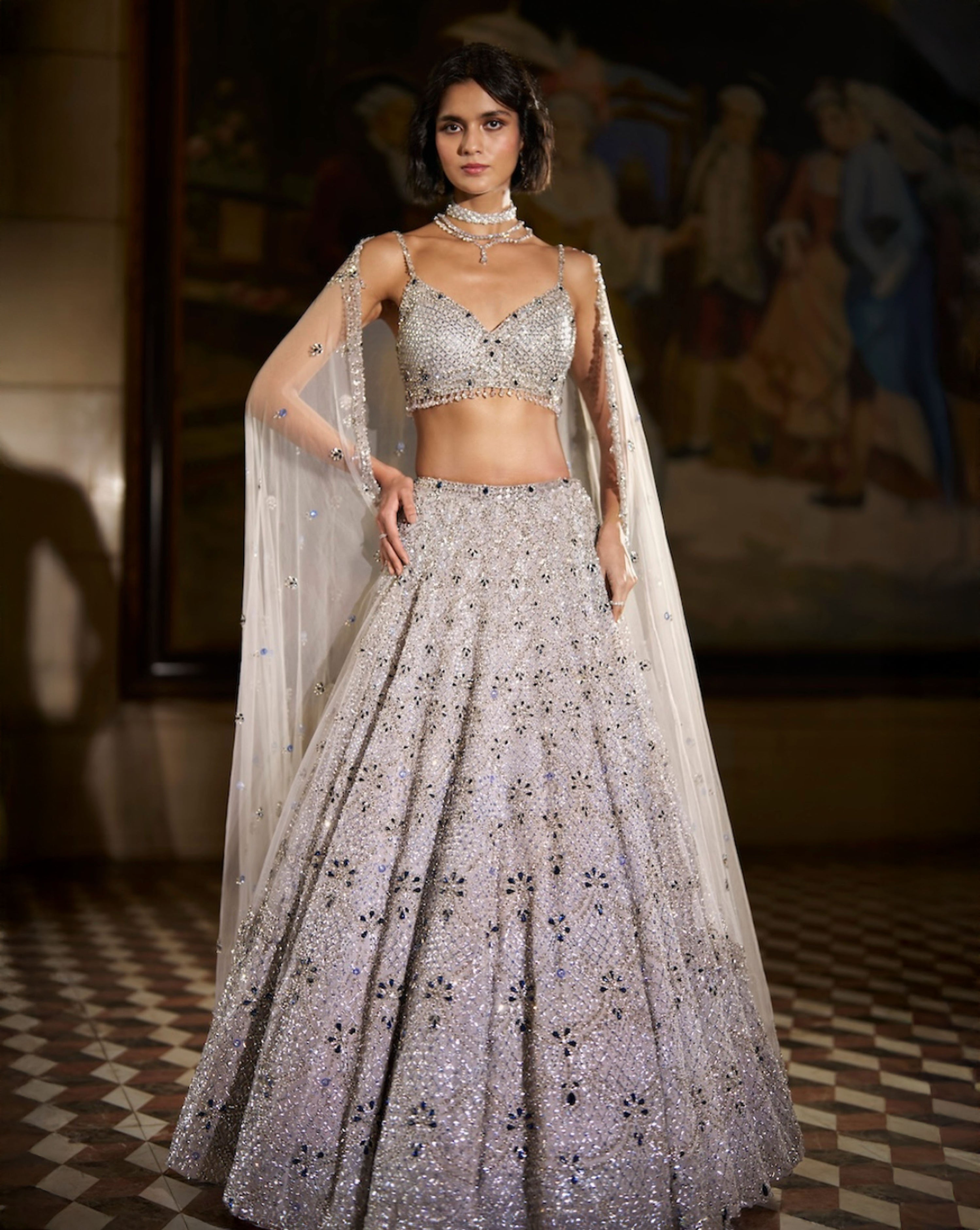 Blue Crystal Lehenga Set