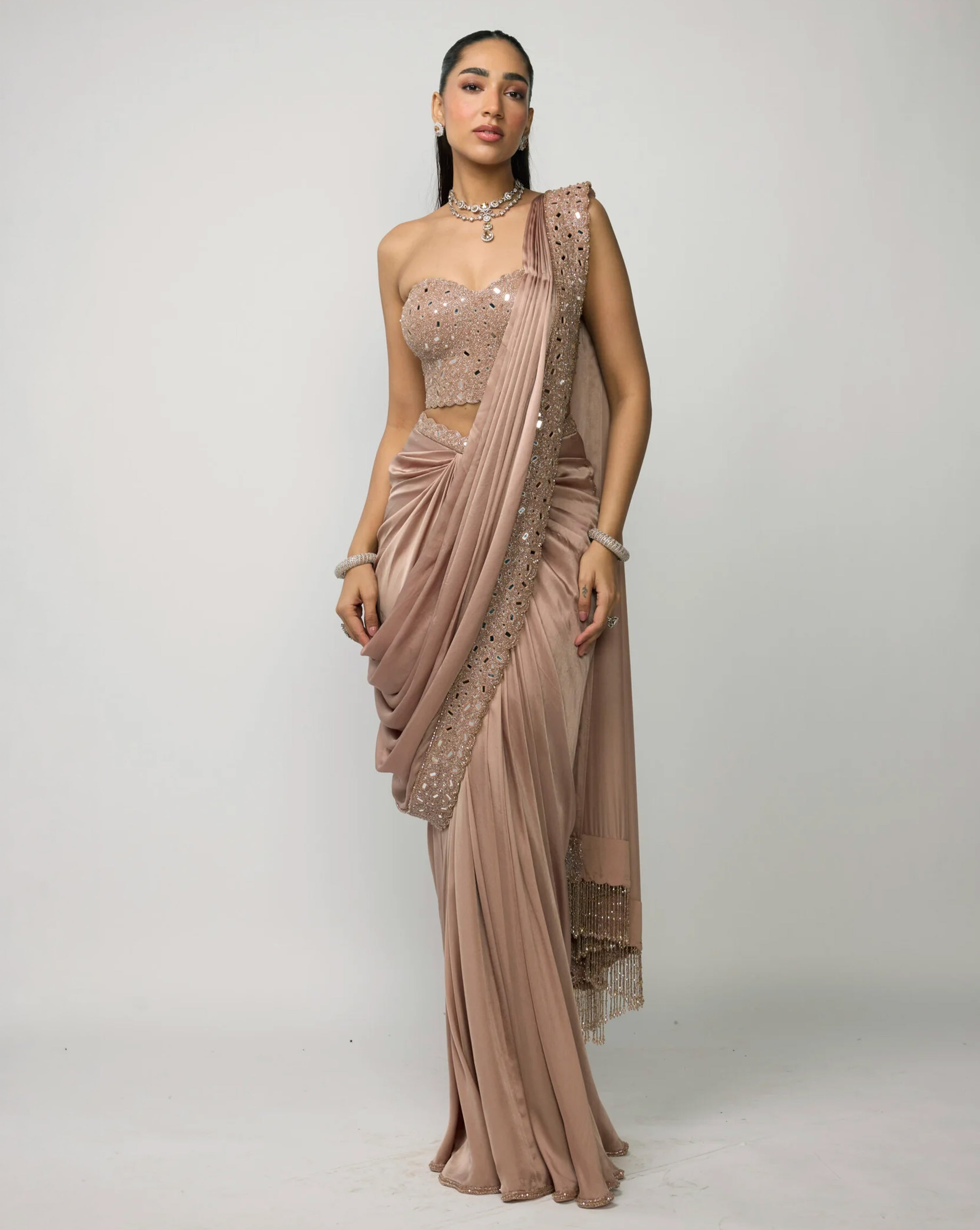 Bronze Rosé Draped Saree Set