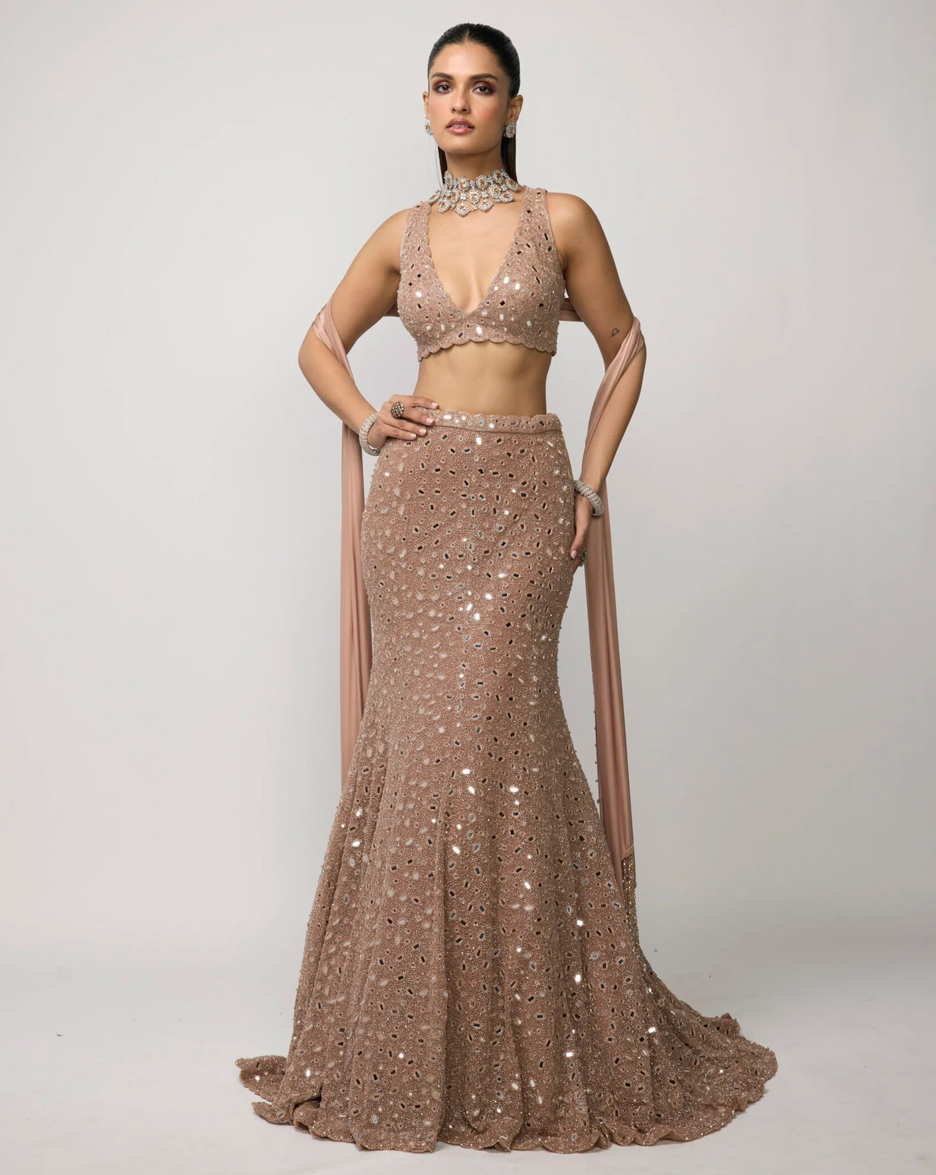 Bronze Rosé Fishcut Lehenga Set