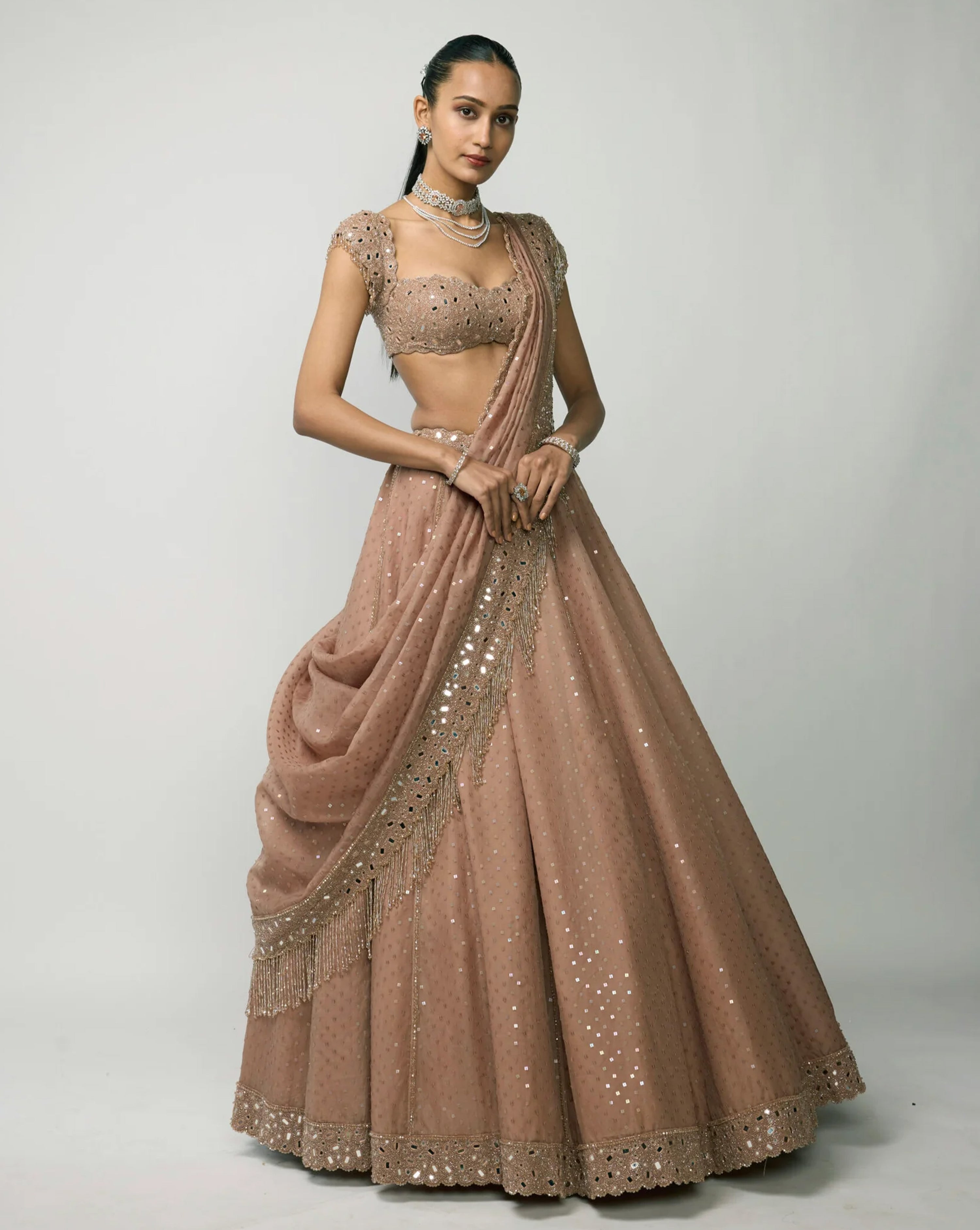 Bronze Rosé Sequins Embroidered Lehenga Set