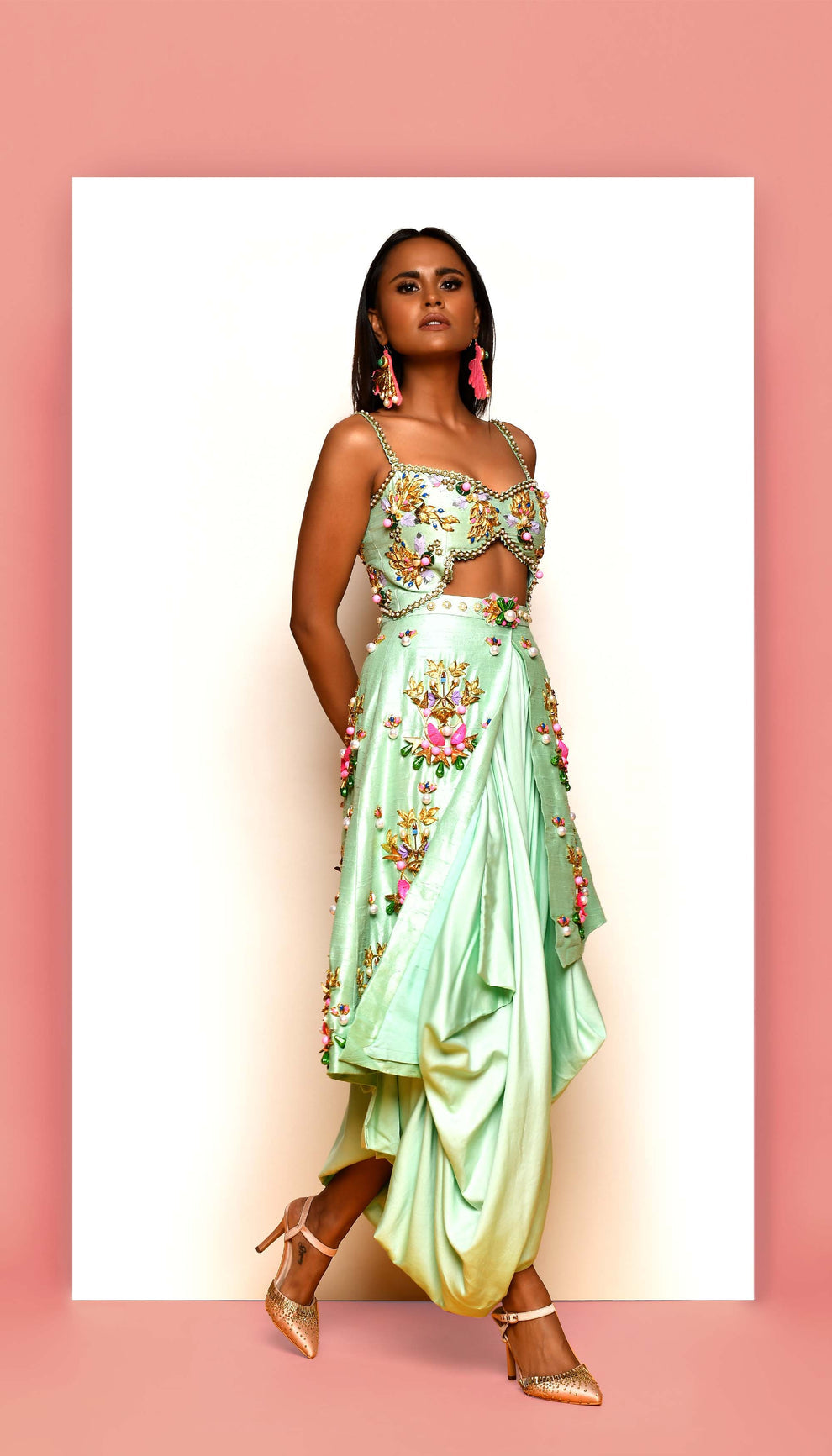 Buggered - Mint Embellished Dhoti Jumpsuit - Ready to Ship