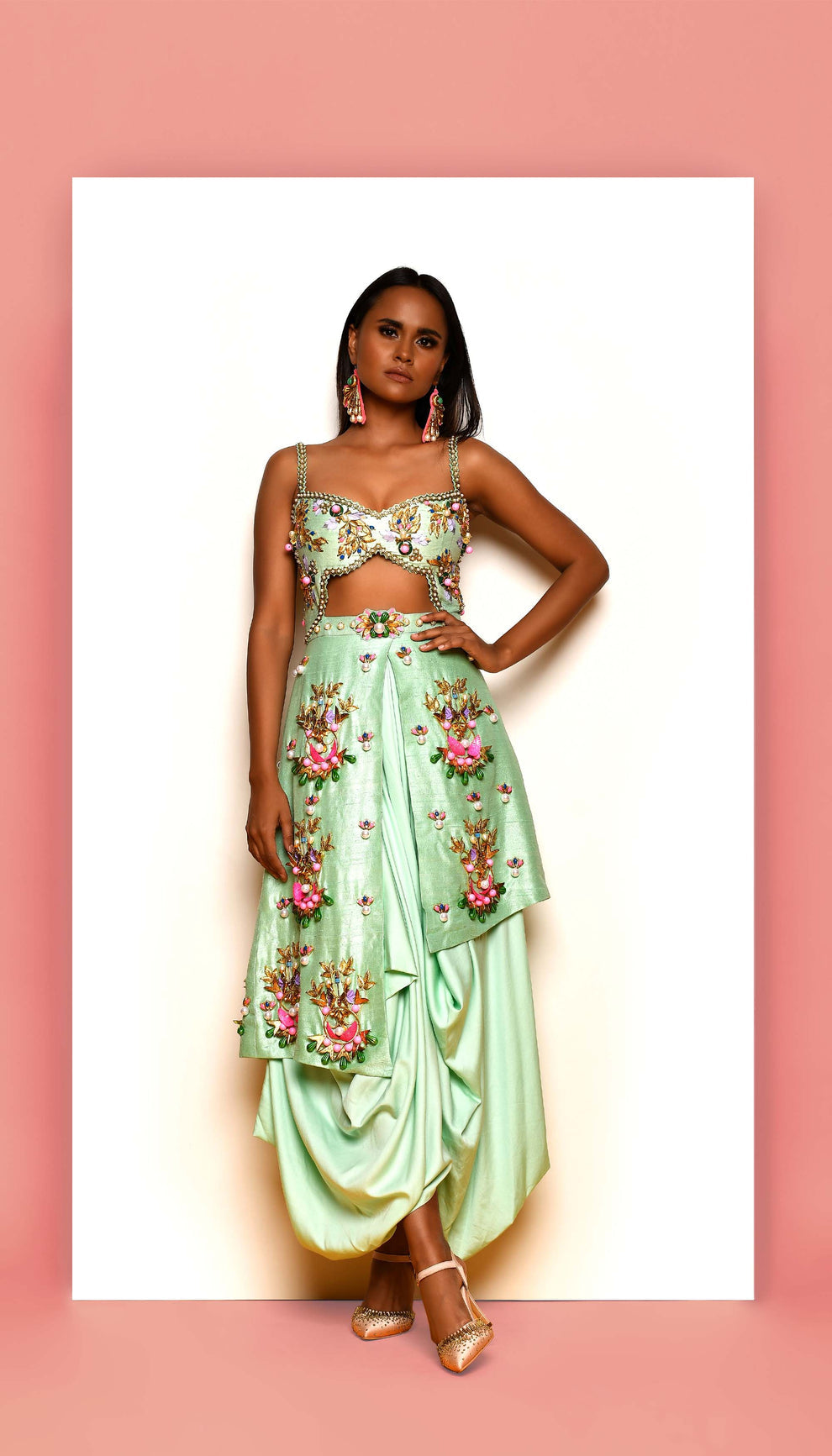Buggered - Mint Embellished Dhoti Jumpsuit - Ready to Ship
