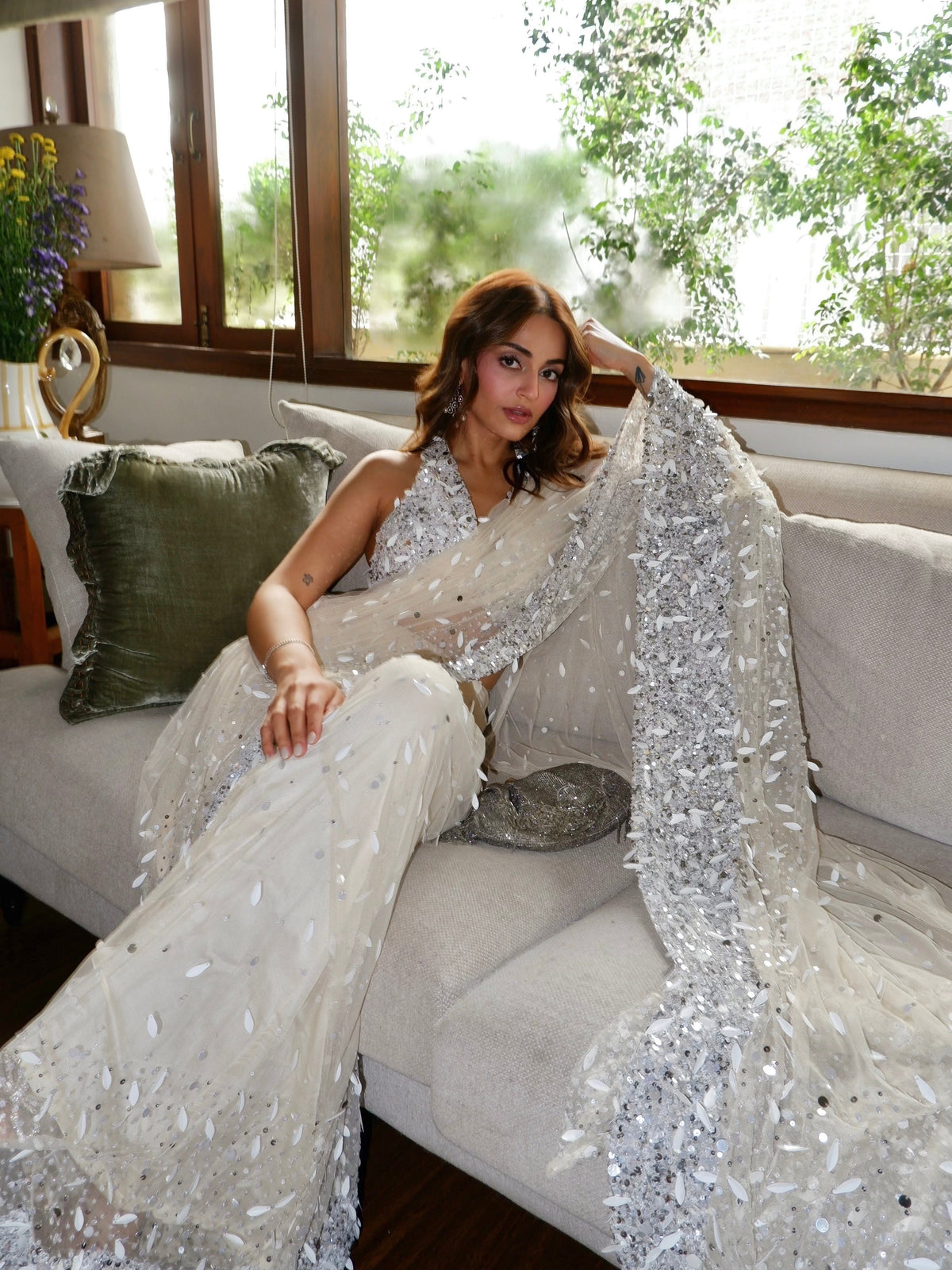 Mehak Bakshi In Dove Sequin Sari