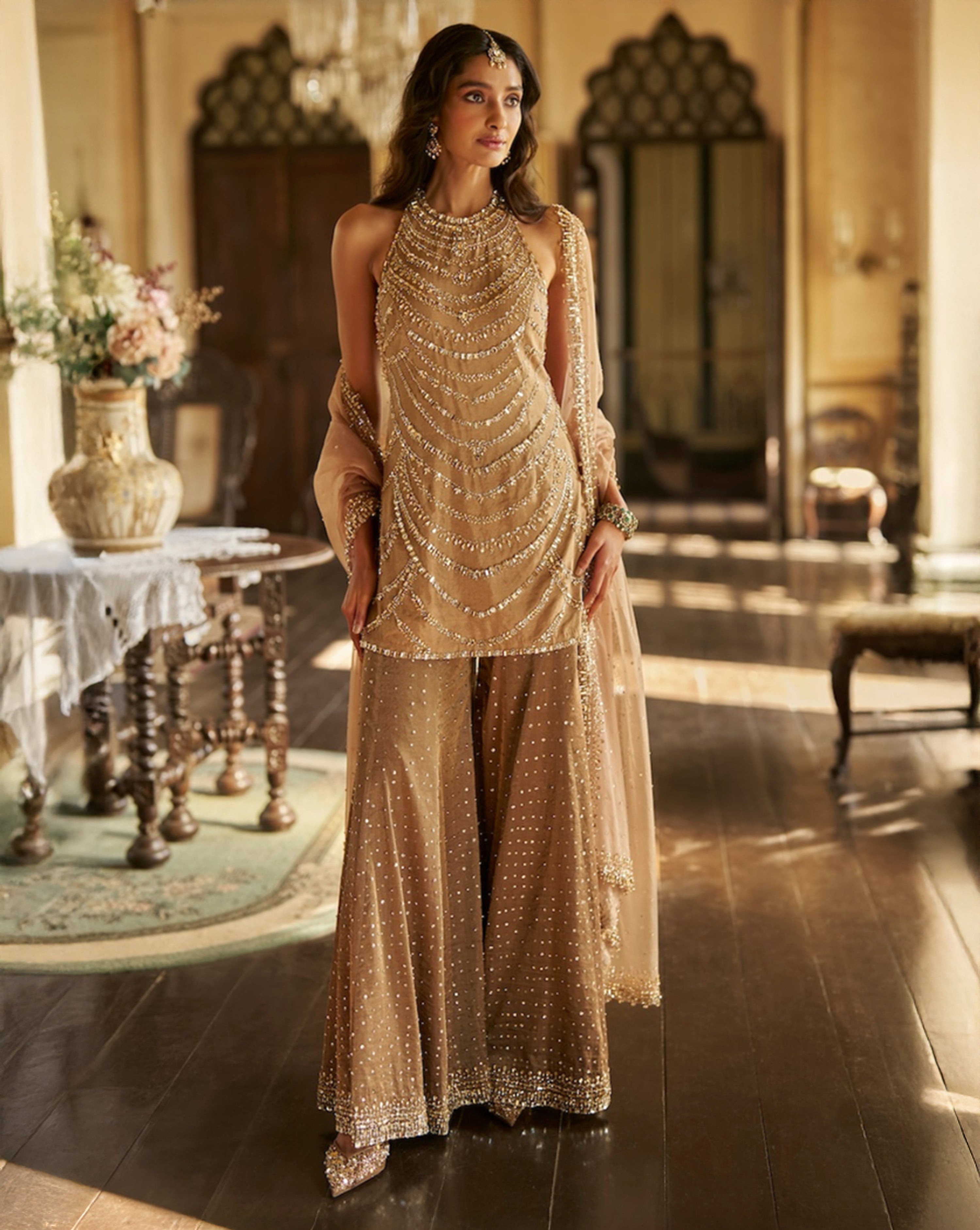 Caramel Crystal Sharara Set