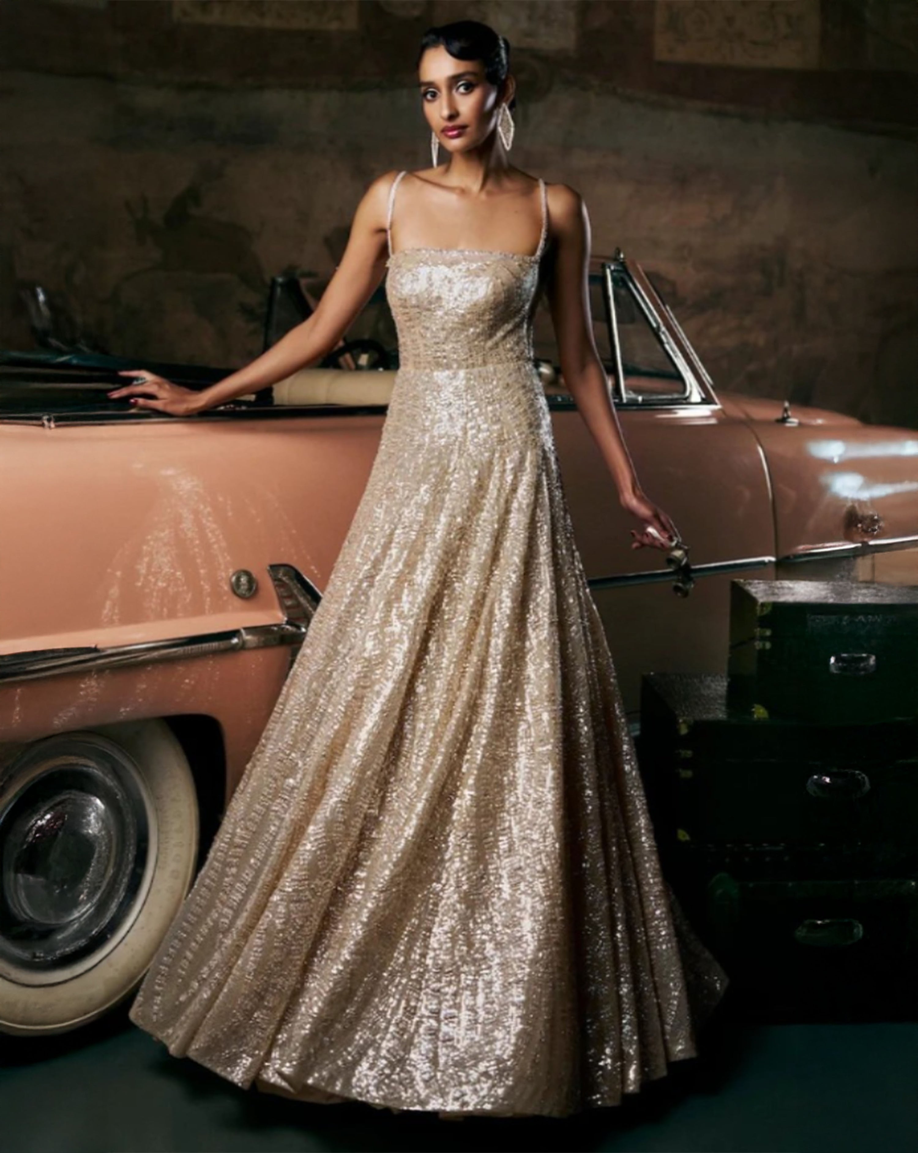 Champagne Sequin Gown – Panache by Sharmeen - Main Image