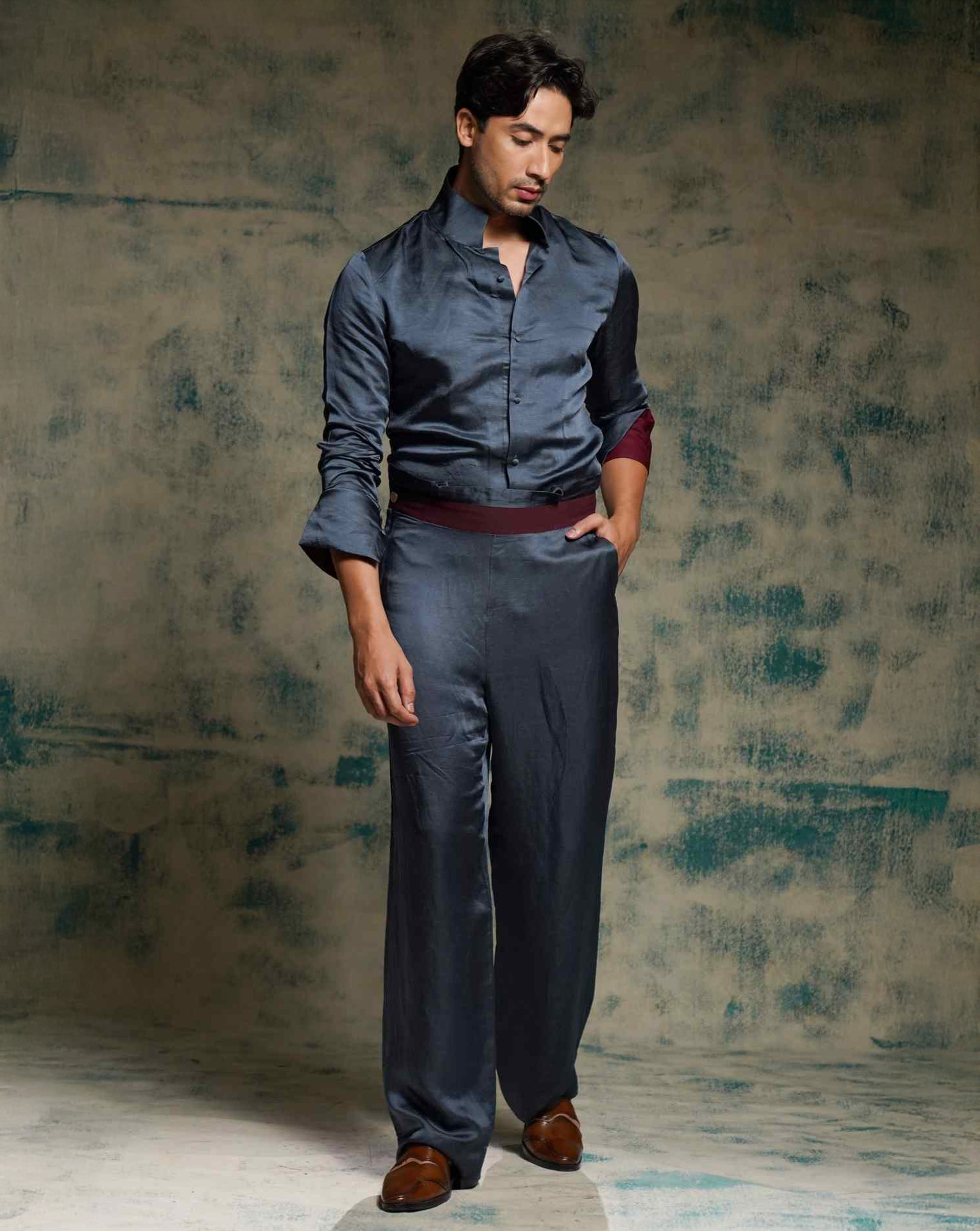 Charcoal Blue Shirt Set