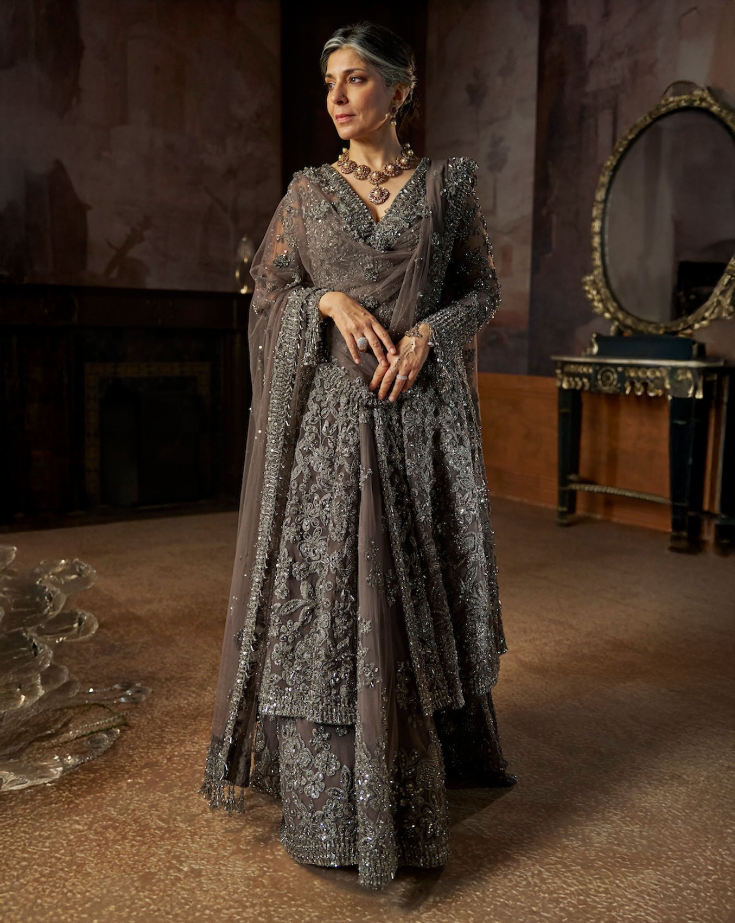 Charcoal Jacket Lehenga Set