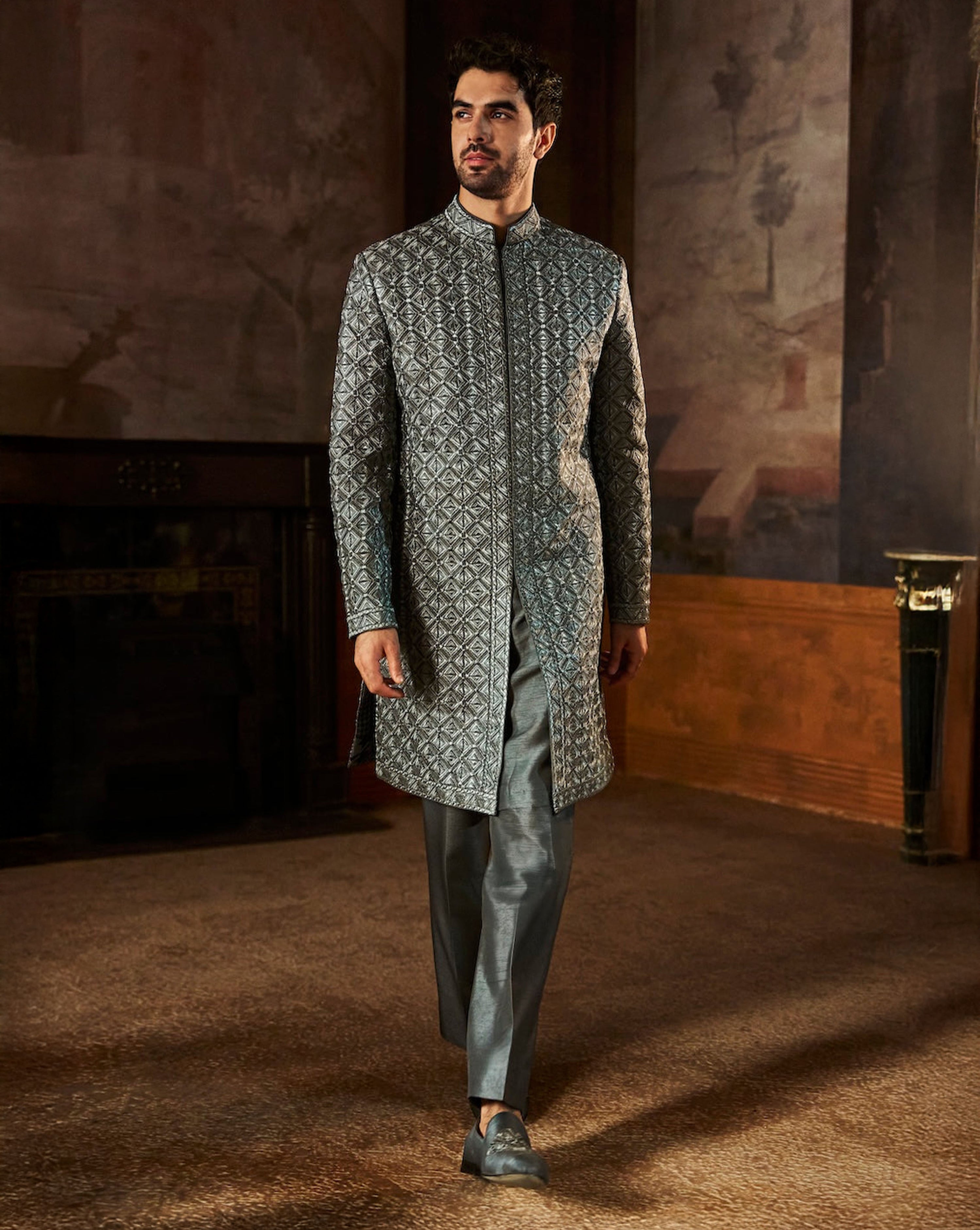 Charcoal Metallic Sherwani Set