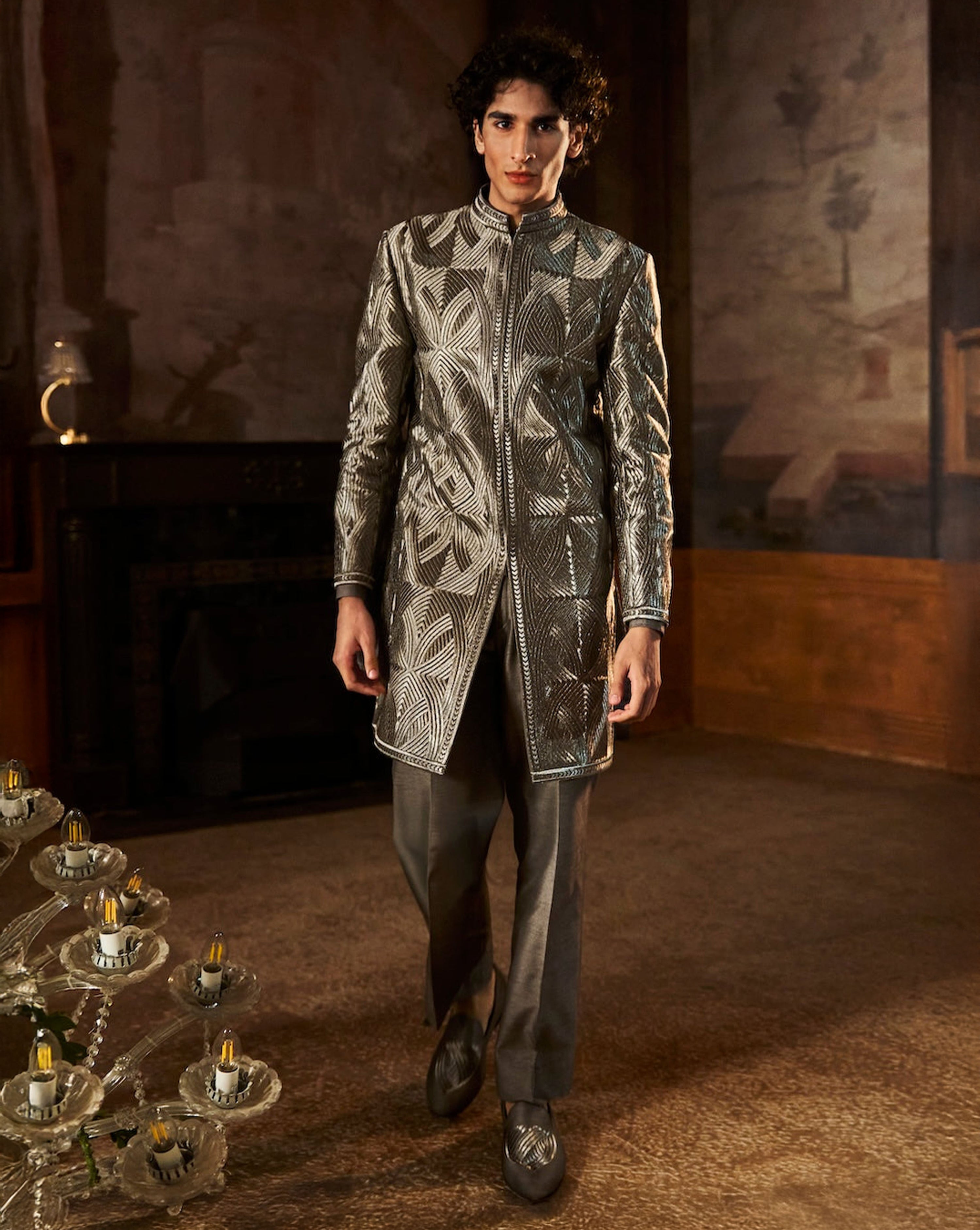 Charcoal Silver Sherwani Set