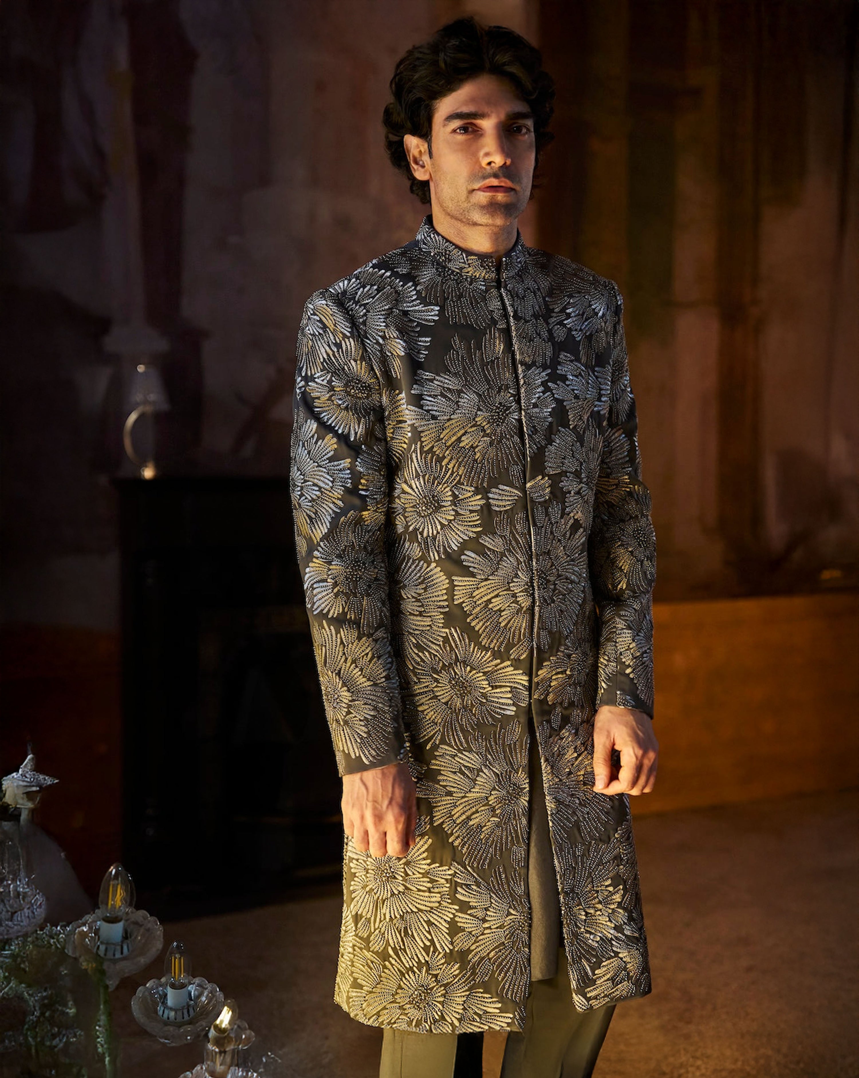 Charcoal Metallic Sherwani Set