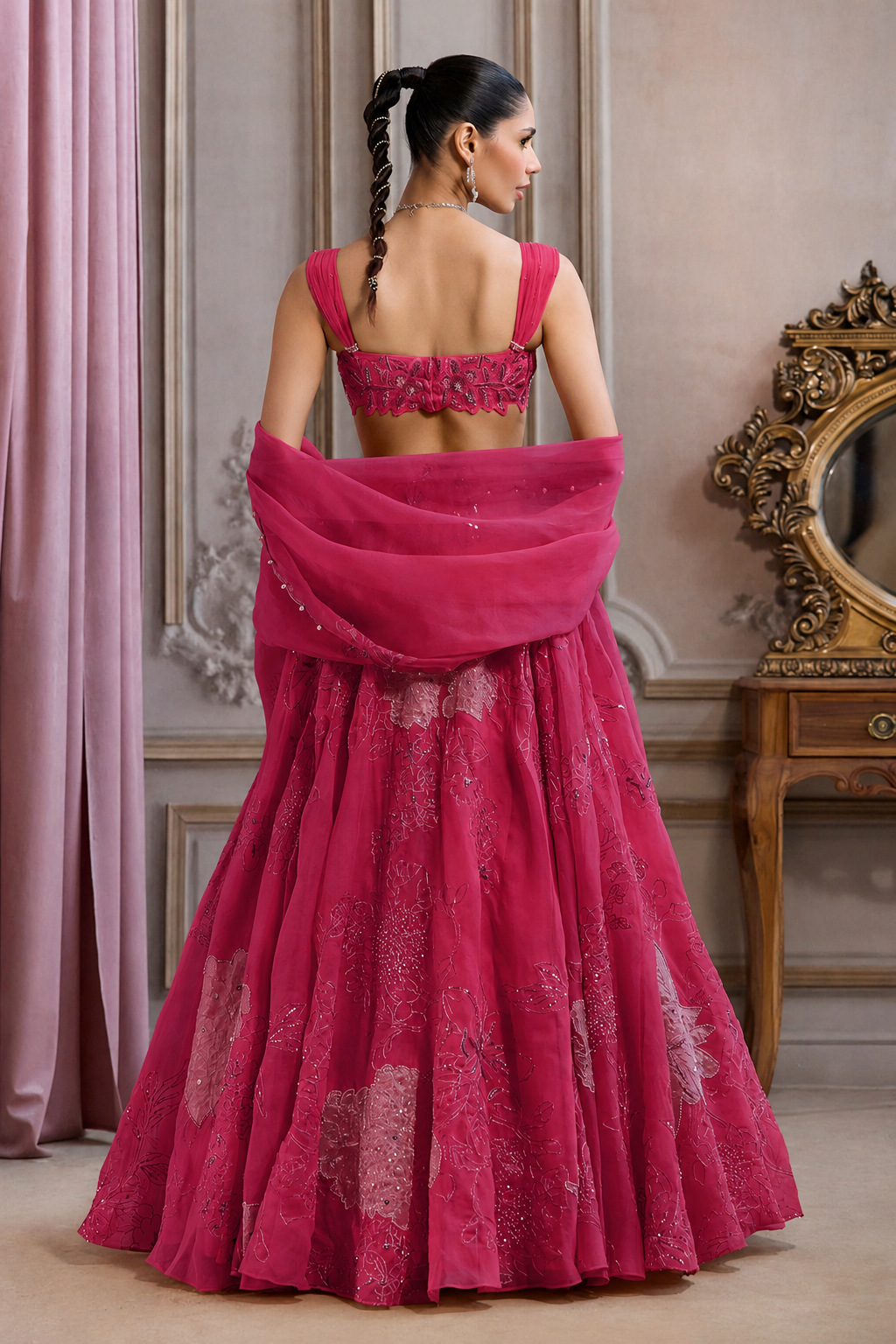 Fuchsia Pink Organza Lehenga Set