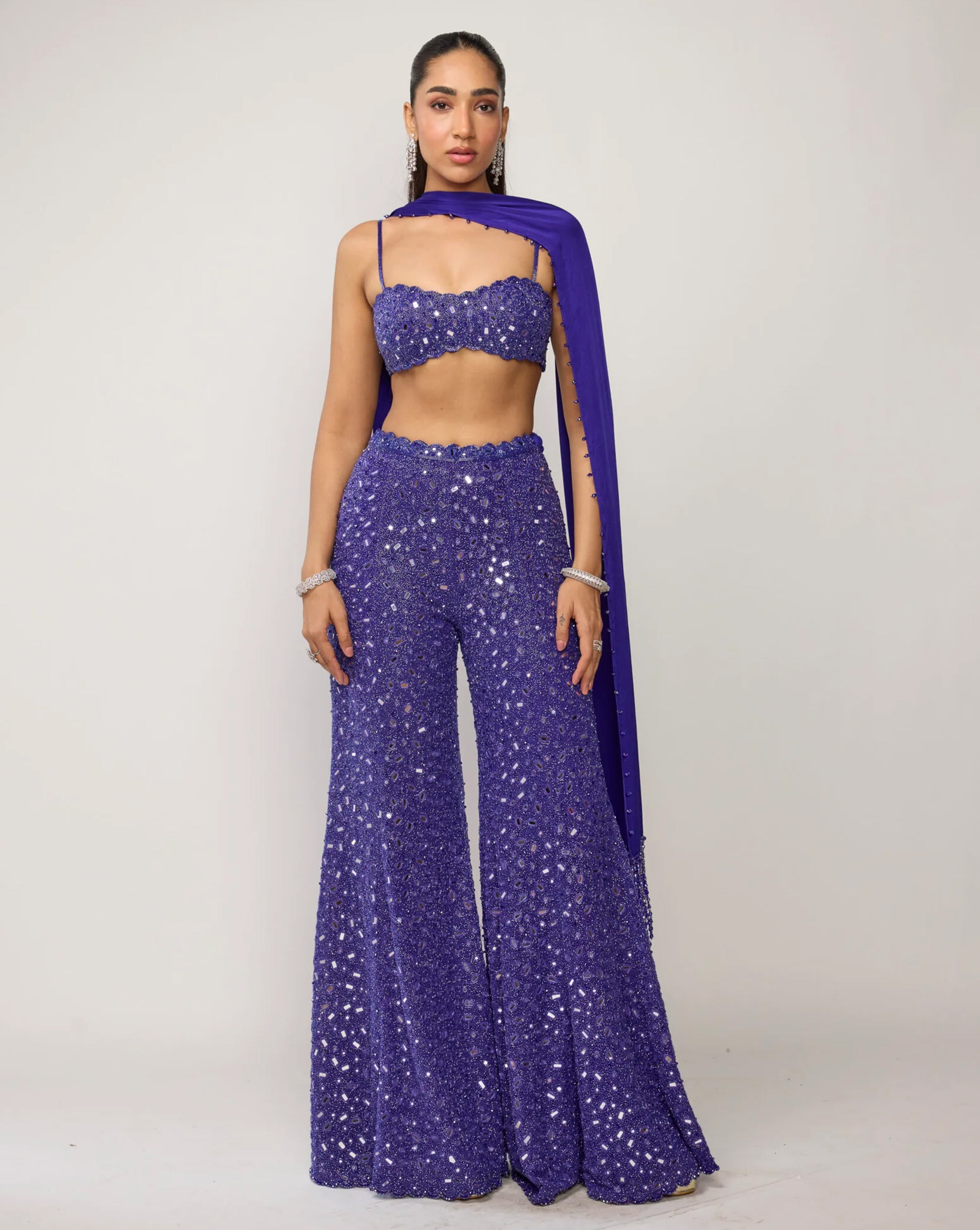 Cocktail Blue Blouse With Sharara Set