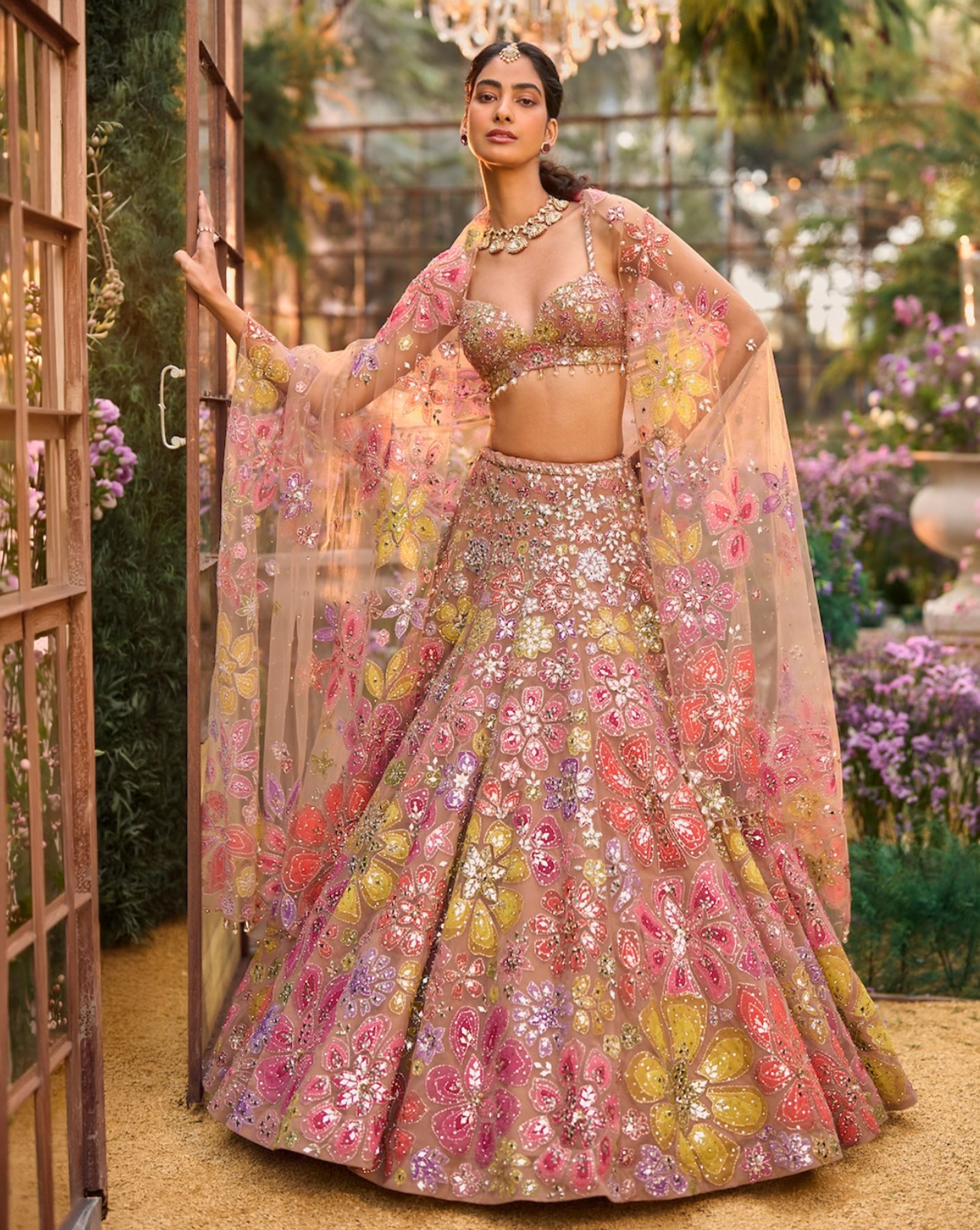 Coffee Floral Lehenga Set